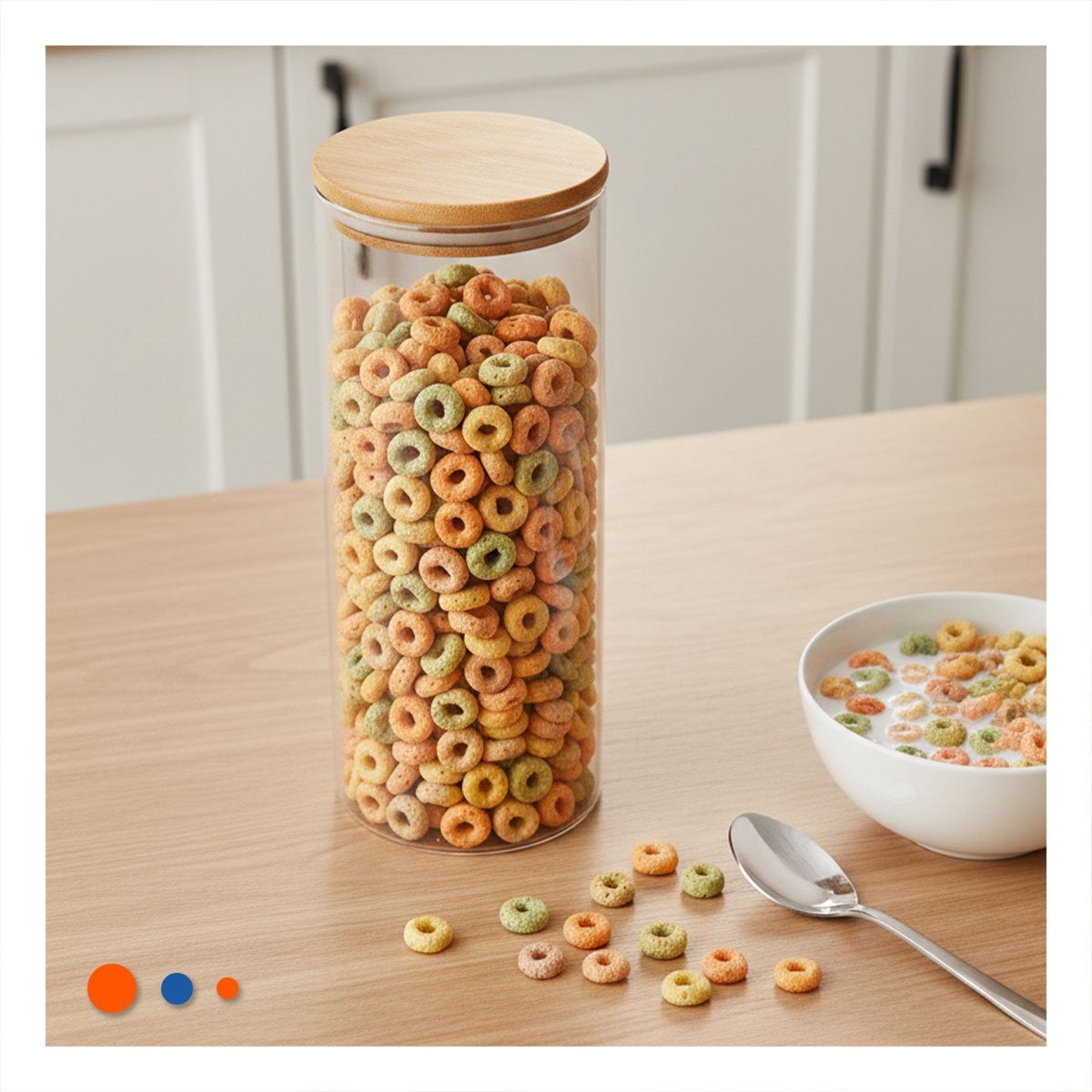 TARRO DE VIDRIO CIRCULAR 700ML TRANSPARENTE CON TAPA MADERA HERMETICA COCINA YLIGAS REGALO - 3