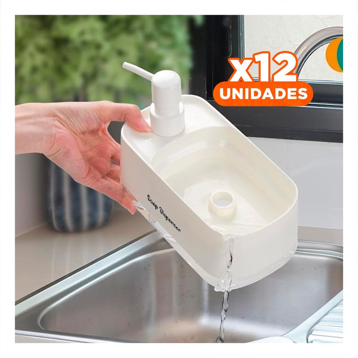 PACK12 RECIPIENTE DOBLE DE JABON LIQUIDO LAVAVAJILLA PARA COCINA BLANCO YPAPEL REGALO - 1