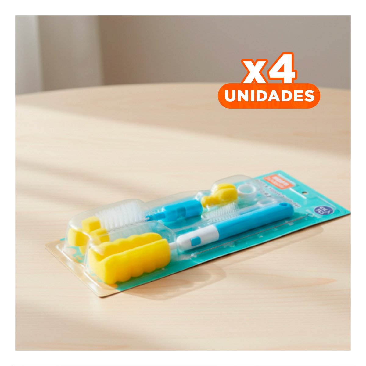 PACK4 ESCOBILLON PARA LIMPIEZA RAPIDA DE BIBERONES 6PZS BASE CELESTE YREGALO STICKER - 1