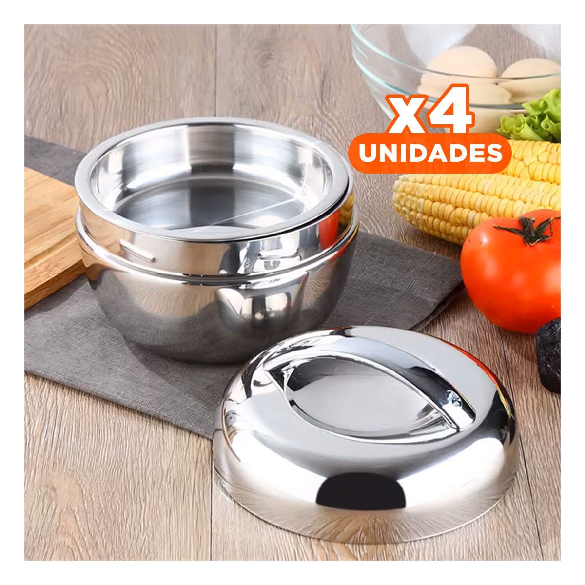 PACK4 TAPER TERMICO CIRCULAR 1300ML DE ACERO PLATEADO RESISTENTE PARA COCINA YPAPEL REGALO - 1