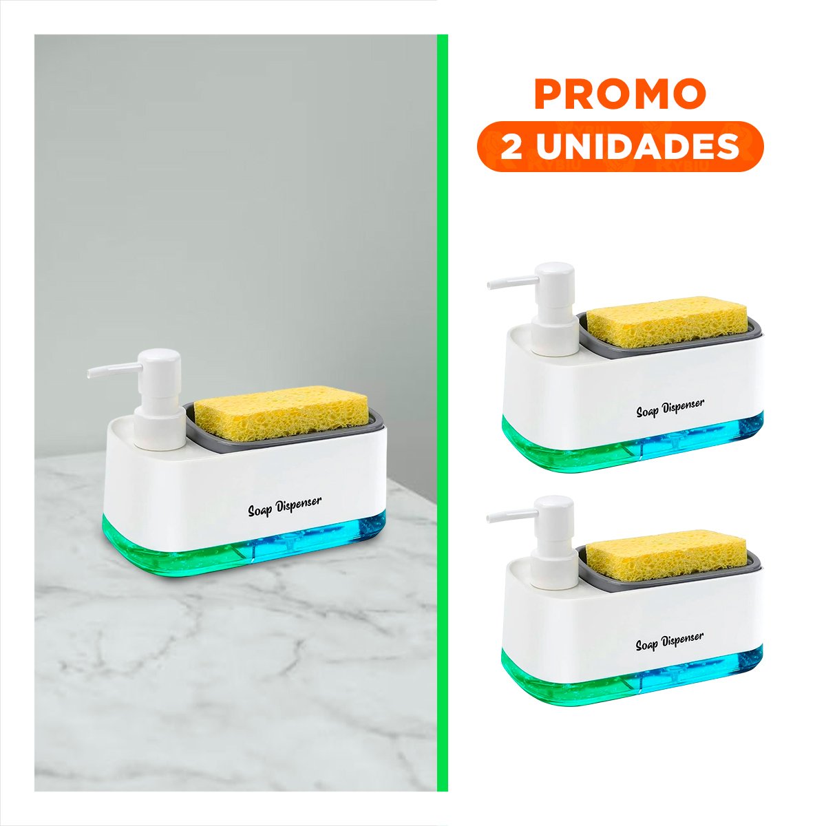PACK2 MODULO DOBLE DE JABON LIQUIDO LAVAVAJILLA PARA COCINA HOGAR BLANCO YREGALO STICKER - 1