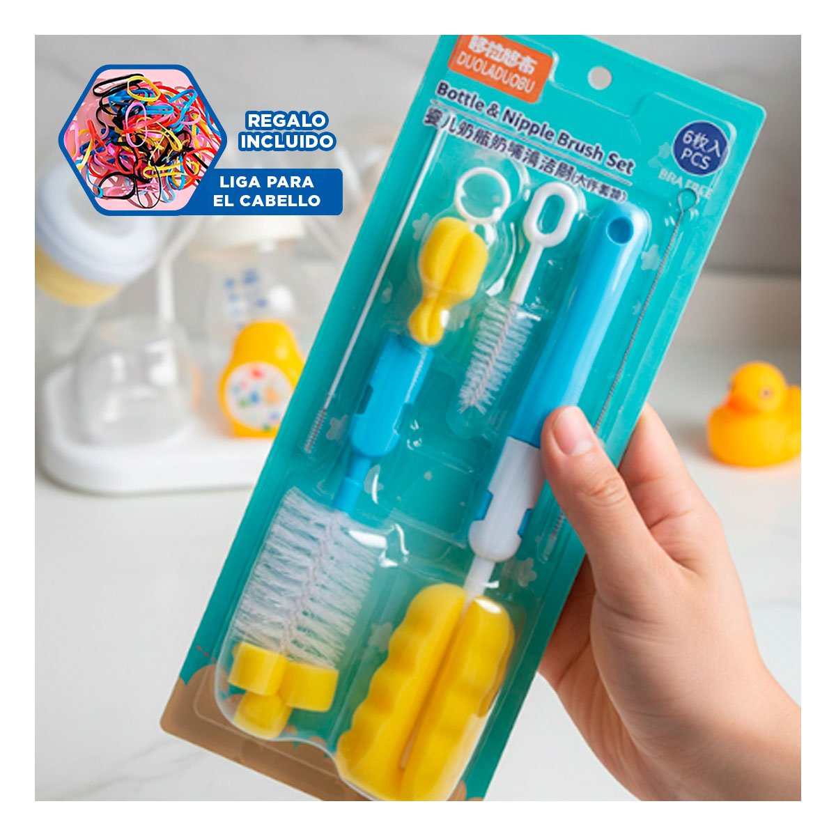 ESCOBILLA CON BASE QUE FACILITA USO DIARIO 6PZS BASE CELESTE YLIGAS REGALO - 2