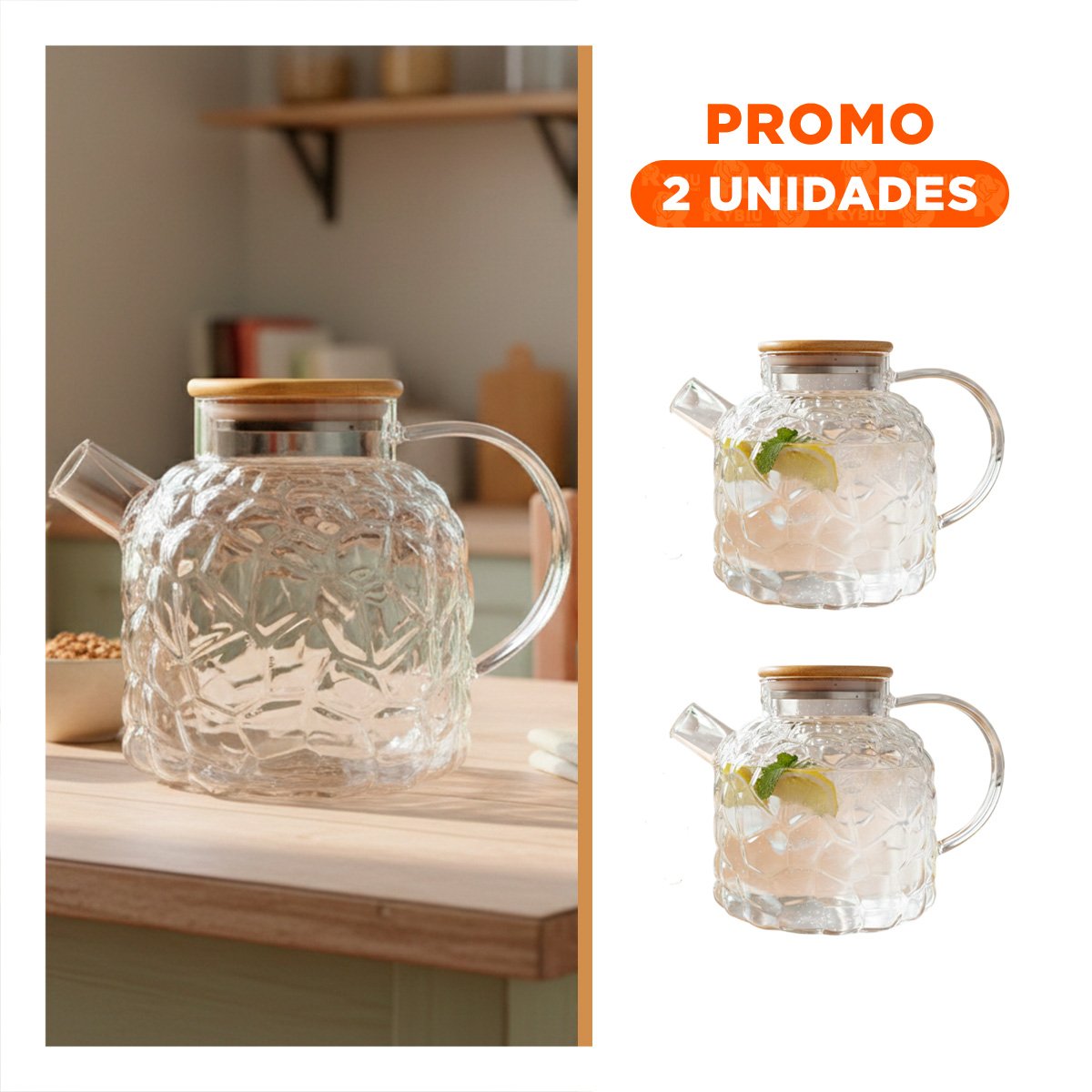 PACK2 RECIPIENTE PRACTICO PARA SERVIR BEBIDAS CON TAPA DE MADERA TRANSPARENTE YREGALO STICKER - 1