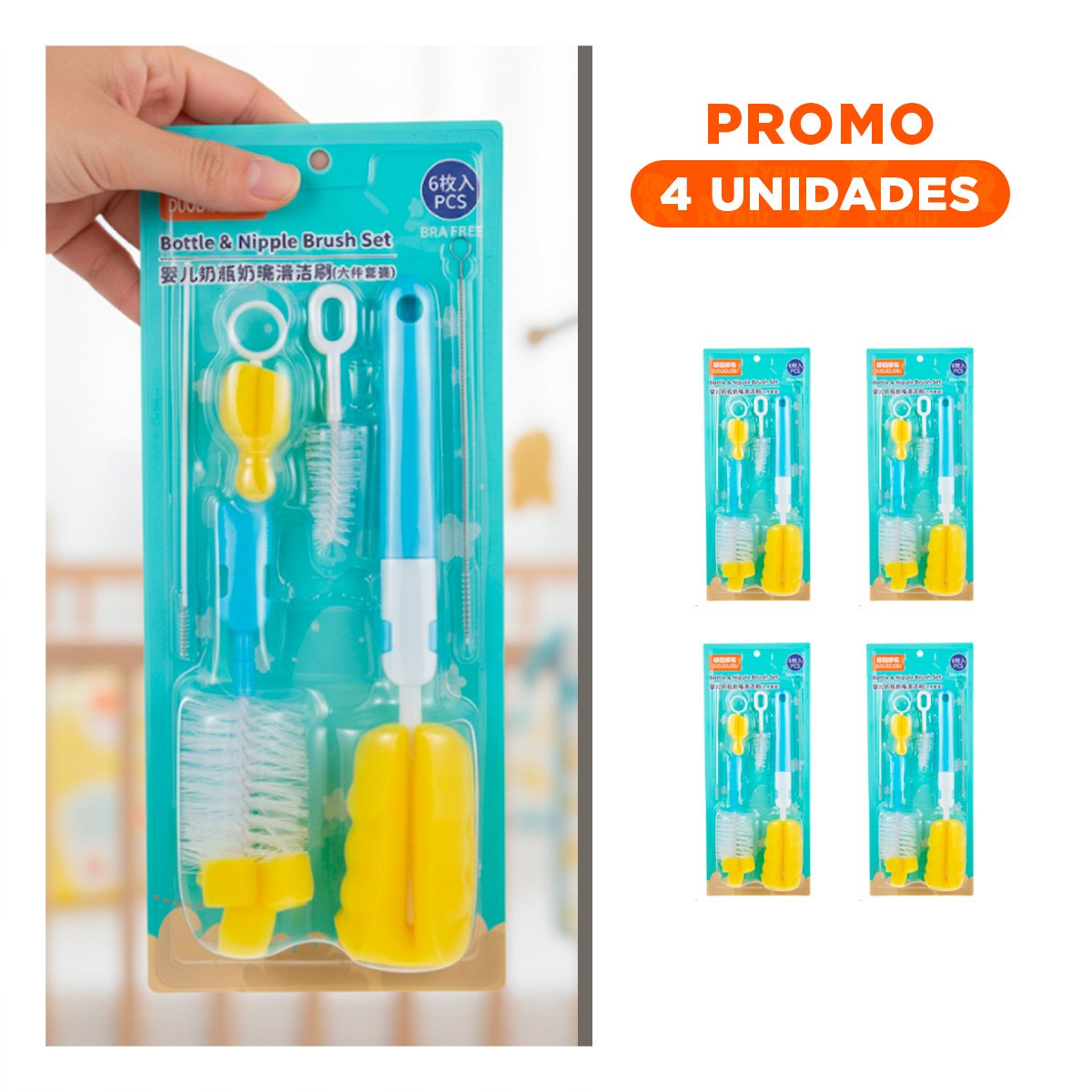 PACK4 BROCHA PRACTICA PARA CUIDADO DIARIO DE ACCESORIOS 6PZS BASE CELESTE - 1