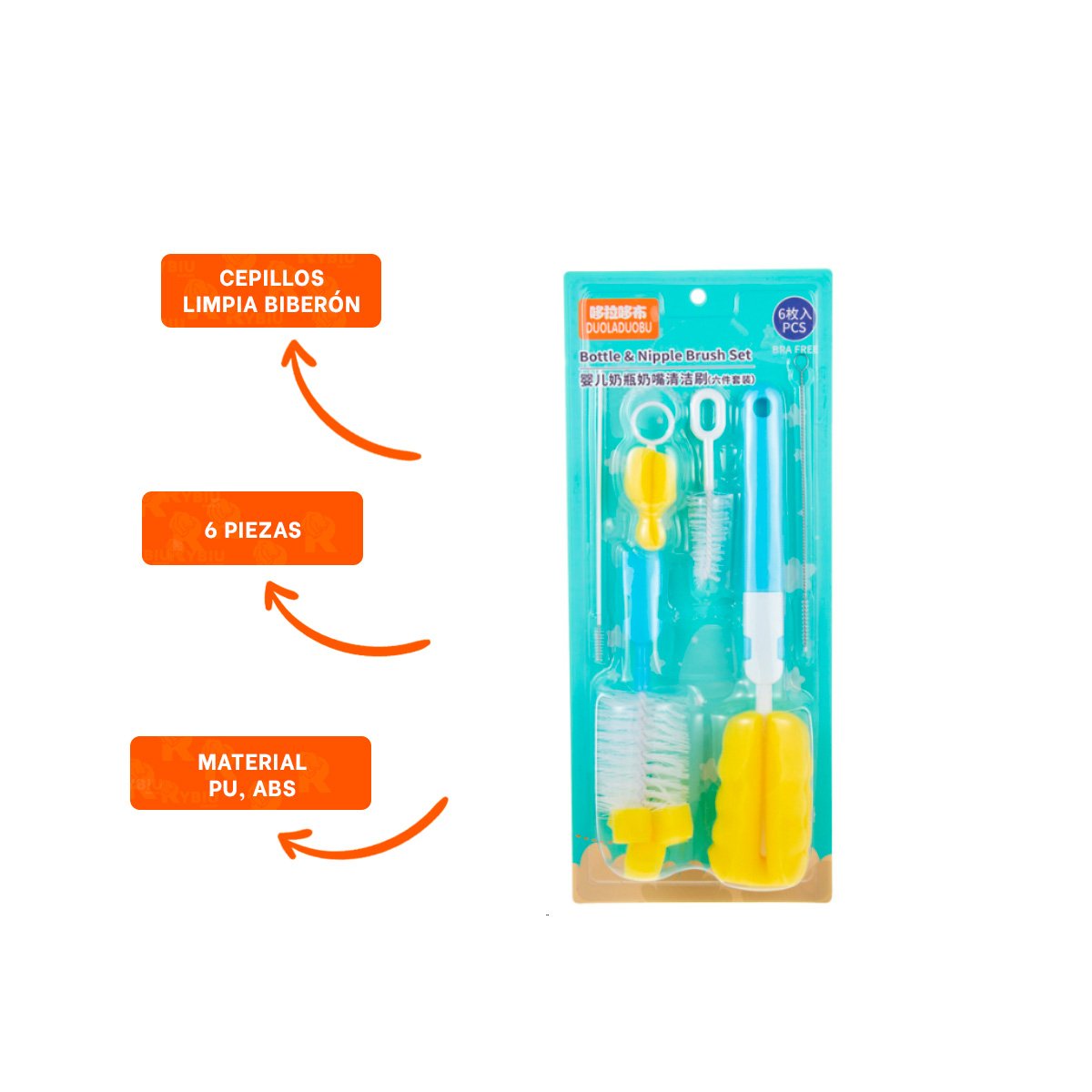 ESCOBILLA INFANTIL PARA MANTENER BIBERONES LIMPIOS 6PZS BASE CELESTE YPOST IT - 5