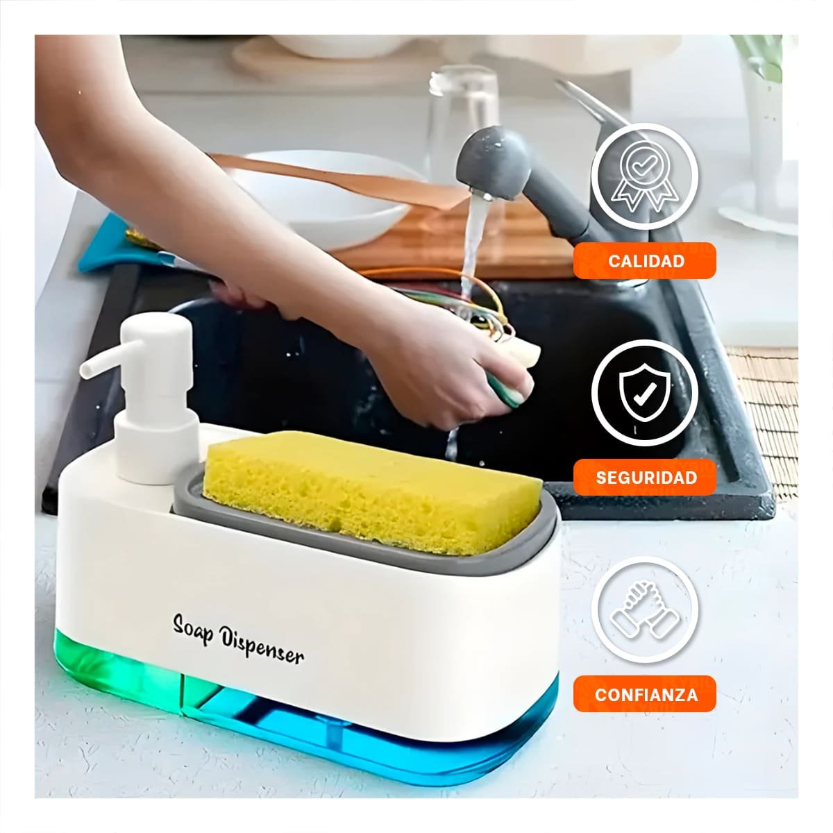 DOSIFICADOR DOBLE DE JABON LIQUIDO LAVAVAJILLA PARA COCINA HOGAR BLANCO - 1
