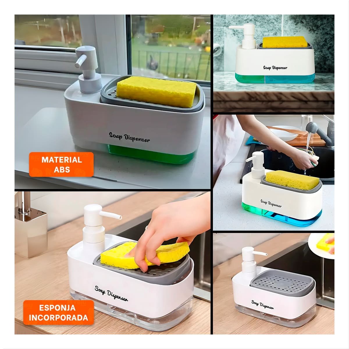 DOSIFICADOR DOBLE DE JABON LIQUIDO LAVAVAJILLA PARA COCINA HOGAR BLANCO - 2