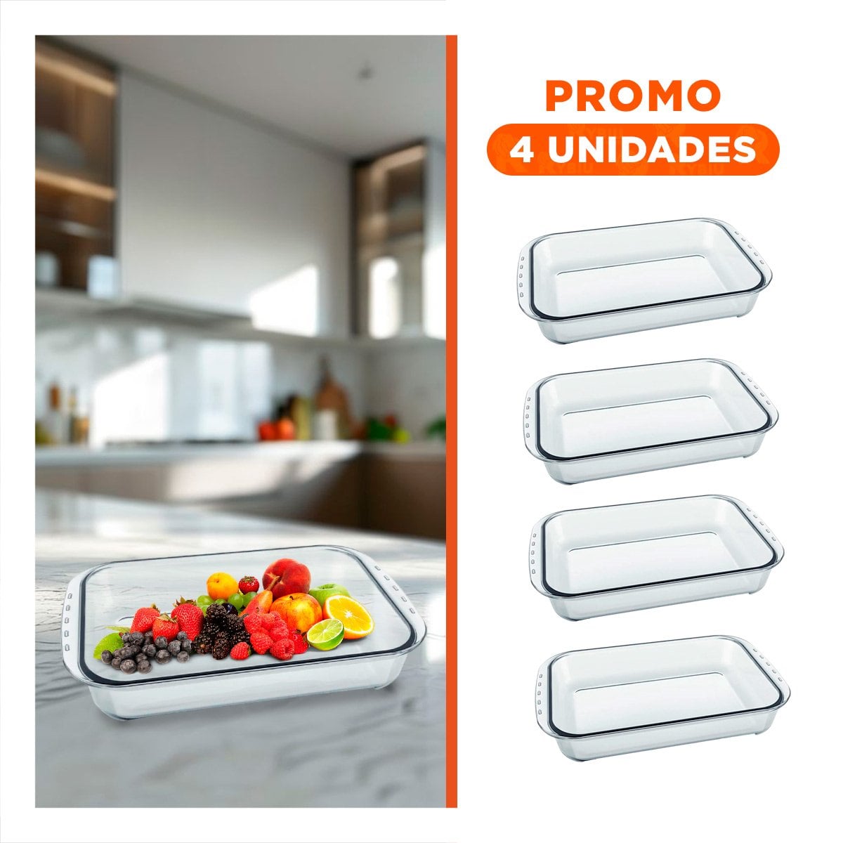 PACK4 UTENSILIO RECTANGULAR DE VIDRIO 40X24X72 CM TRANSPARENTE PARA SERVIR COMIDAS - 1