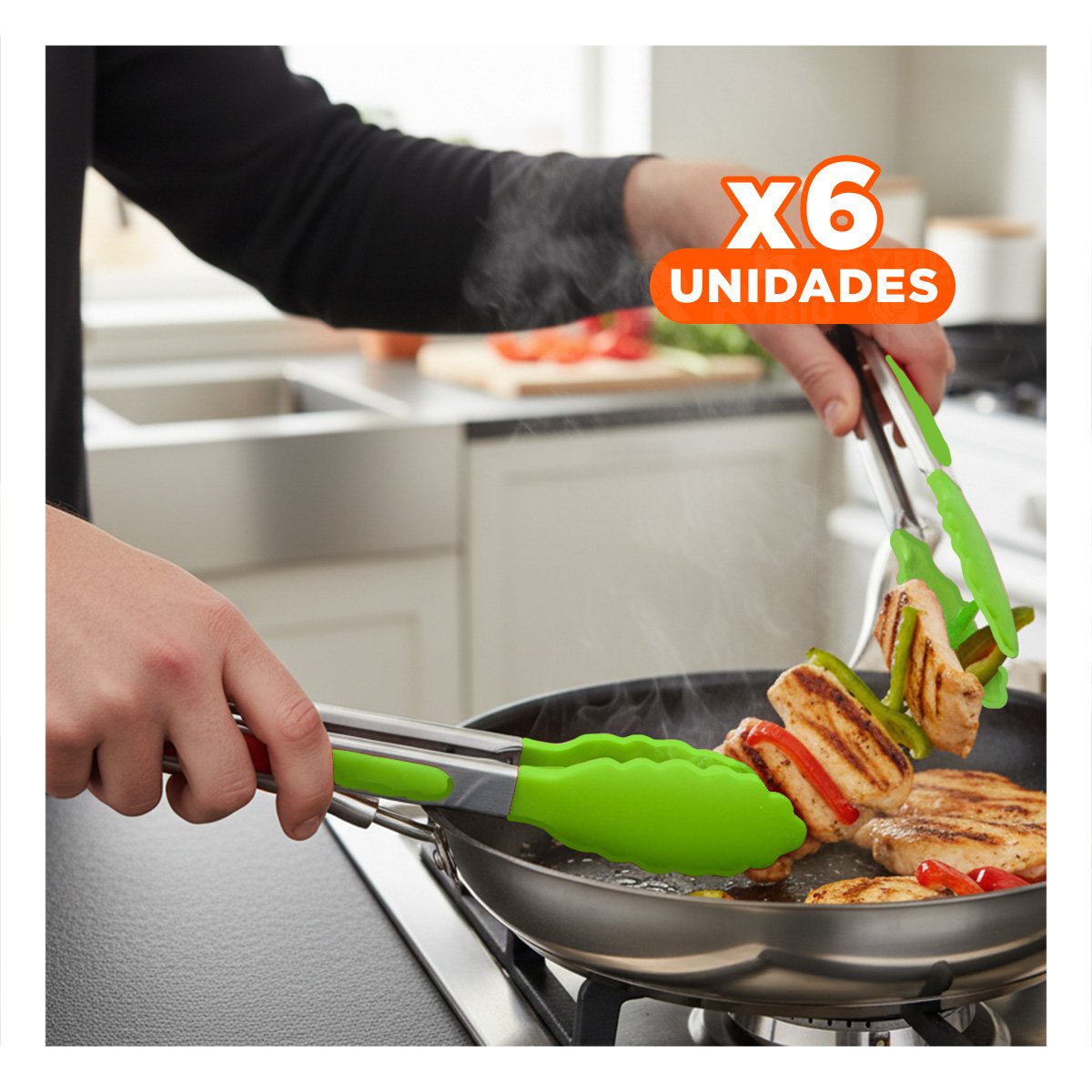 PACK6 PINZA DE COCINA 21CM EN VERDE LIMON PARA USO DIARIO - 1