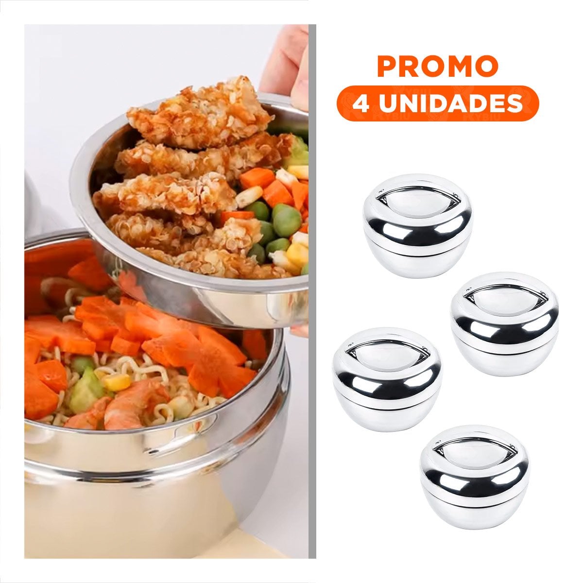 PACK4 TAPER TERMICO CIRCULAR 1300ML DE ACERO PLATEADO MODERNO PARA HOGAR - 1