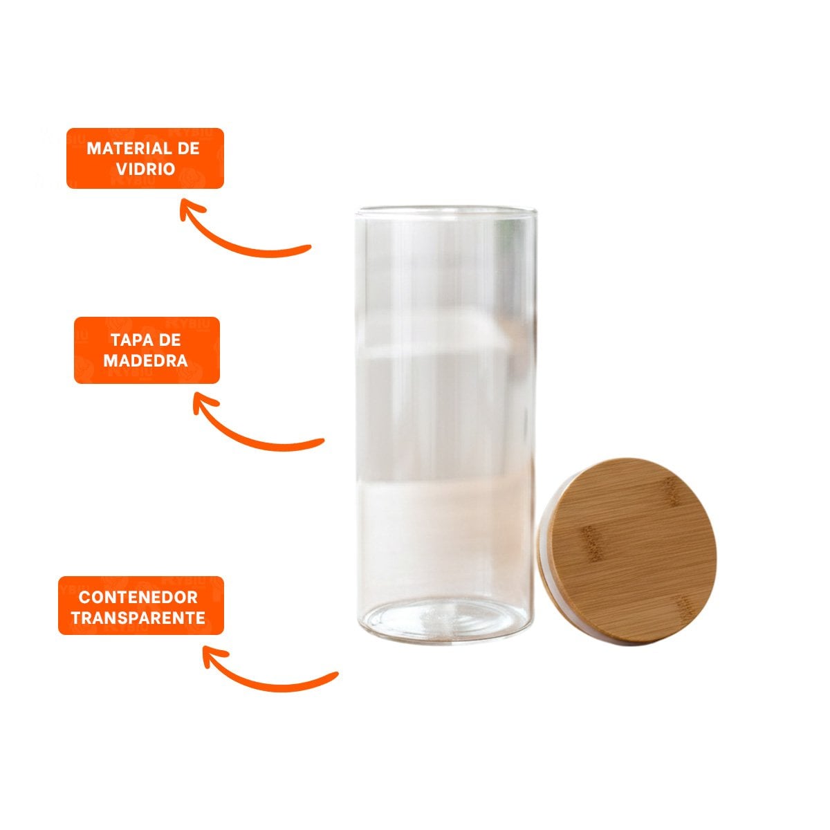BOTE DE VIDRIO CIRCULAR 700ML TRANSPARENTE CON TAPA MADERA PARA HOGAR YPOST IT - 5