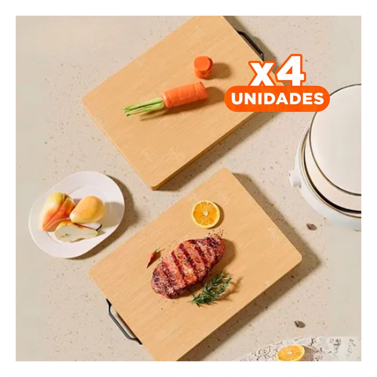 PACK4 PLACA DE CORTE MOSTAZA 35X27X2CM CON MANGO PARA USO DIARIO YPAPEL REGALO - 1