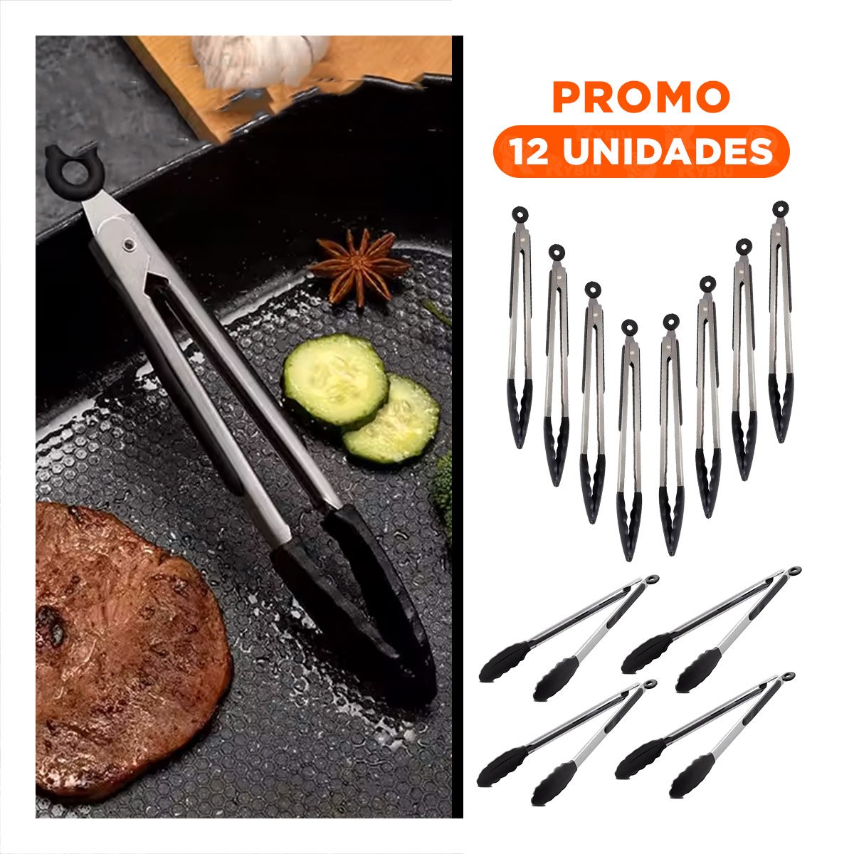 PACK12 AGARRADOR MULTIUSO DE COCINA 21CM EN COLOR NEGRO PRACTICO - 1