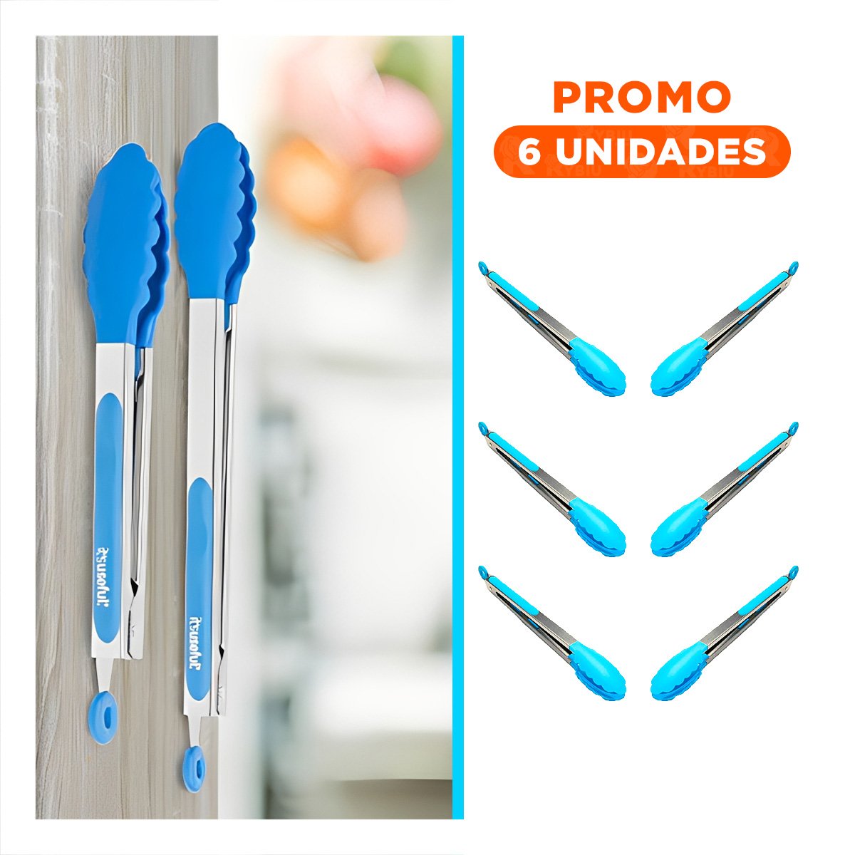 PACK6 SUJECION DE COCINA 21CM CELESTE PRACTICA PARA MANIPULAR ALIMENTOS YREGALO STICKER - 1