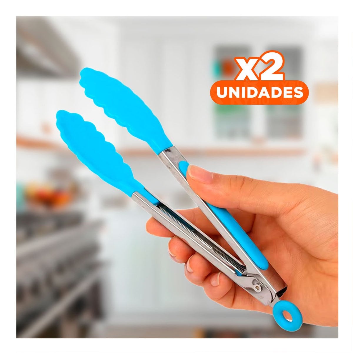 PACK2 PINZA DE COCINA 21CM CELESTE PARA USO DIARIO EN HOGAR PRACTICO - 1