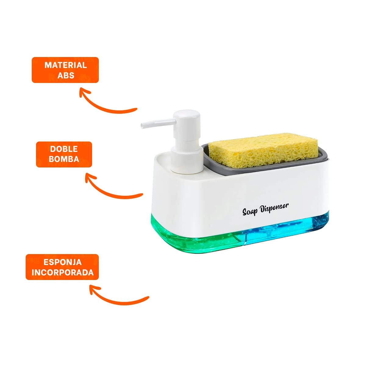 SURTIDOR DOBLE DE JABON LIQUIDO LAVAVAJILLA PARA COCINA HOGAR BLANCO YPOST IT - 5
