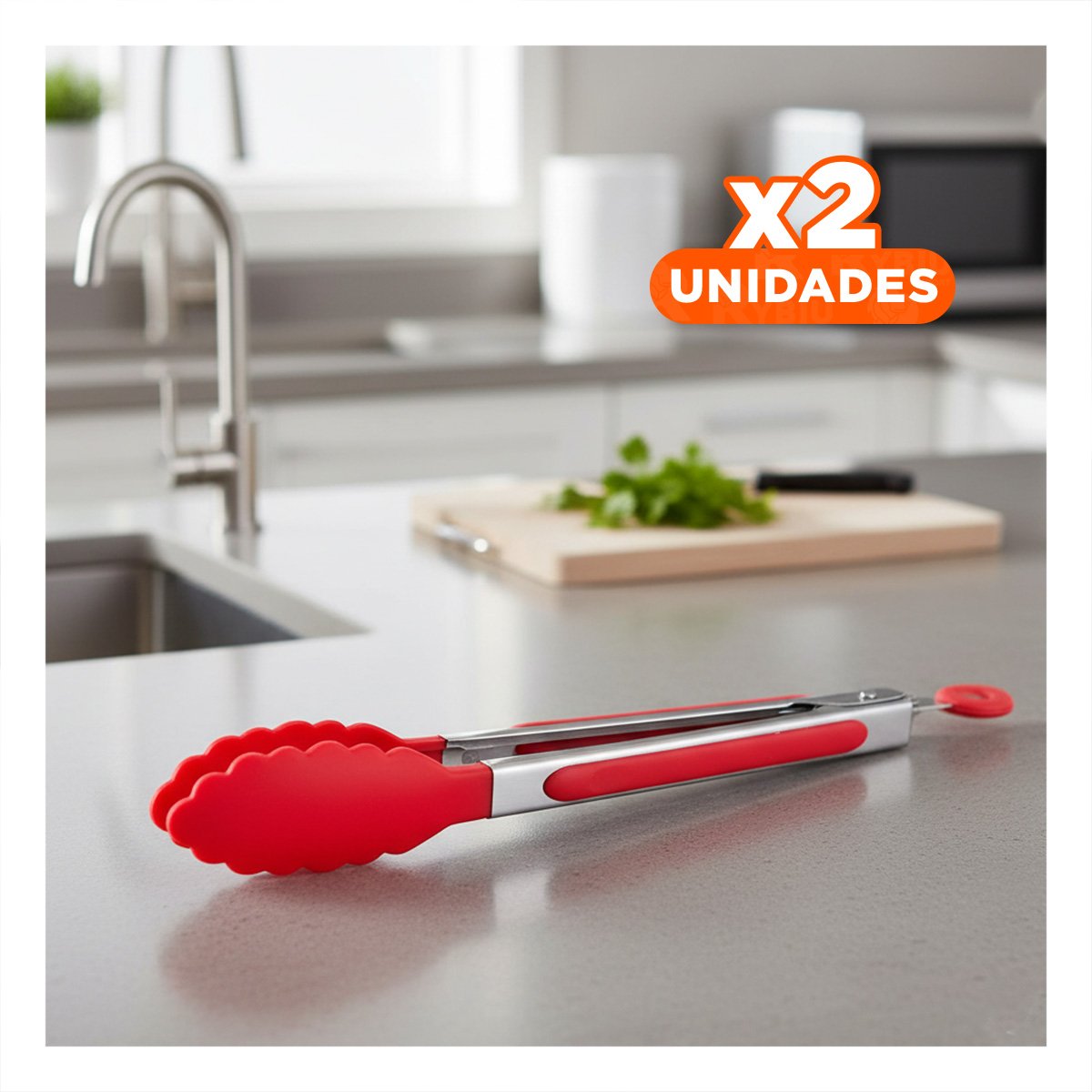 PACK2 TENAZA DE COCINA 21CM EN ROJO PARA HOGAR USO DIARIO PRACTICO YPAPEL REGALO - 1