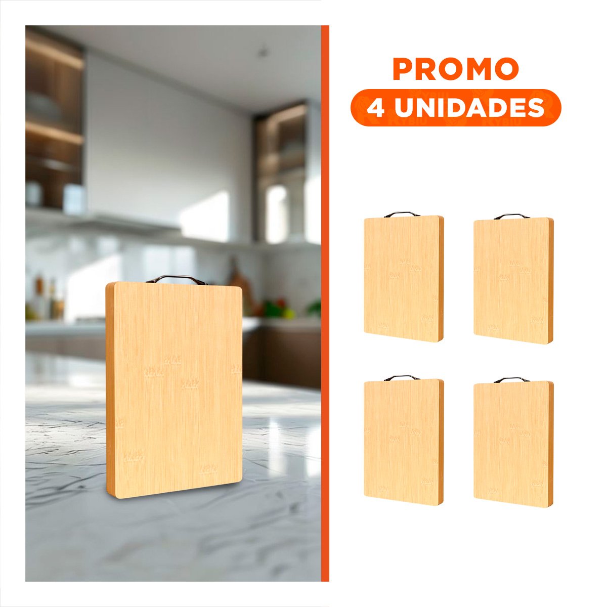 PACK4 PLANCHA CULINARIA MOSTAZA 35X27X2CM CON MANGO PARA COCINA - 1