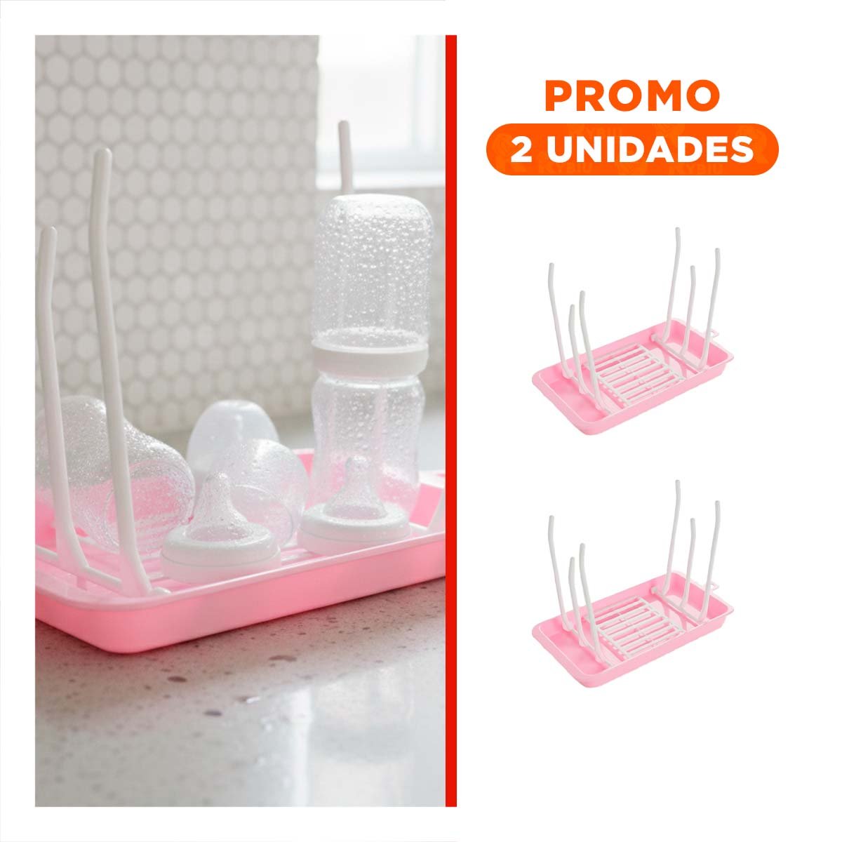 PACK2 REJILLA CON ESPACIOS AMPLIOS PARA BIBERONES Y VASOS ROSADO YREGALO STICKER - 1