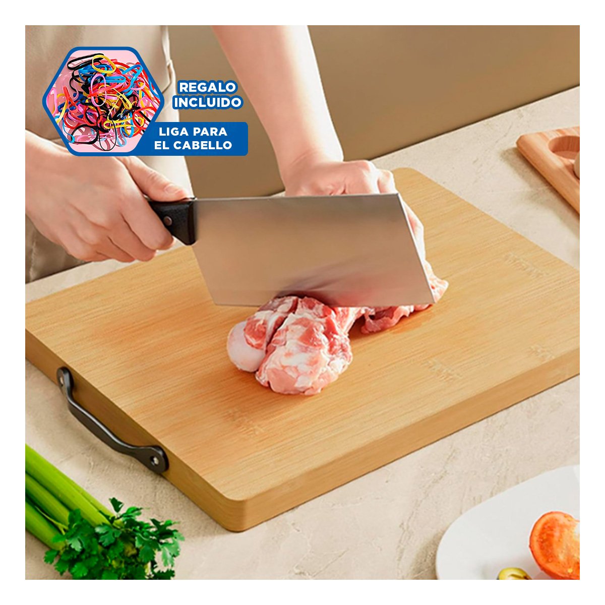 PLANCHA DE CORTE CON MANGO MOSTAZA 35X27X2CM RESISTENTE PARA COCINA PRACTICO YLIGAS REGALO - 2