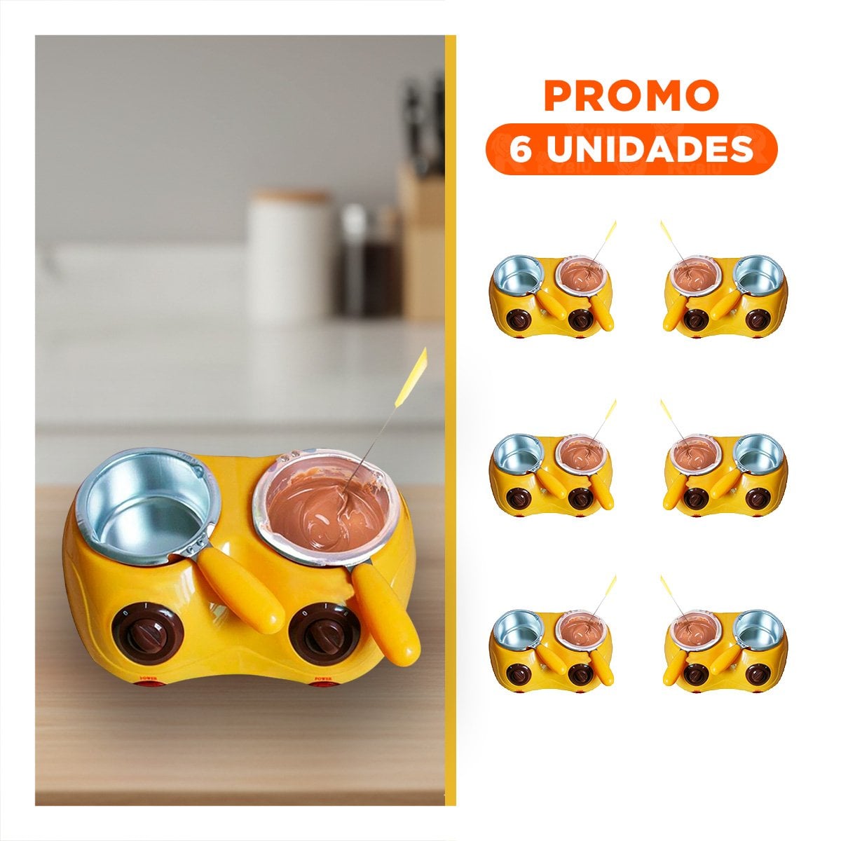 PACK6 CACEROLA PRACTICA PARA CHOCOLATE CON ACCESORIOS AMARILLO YREGALO STICKER - 1