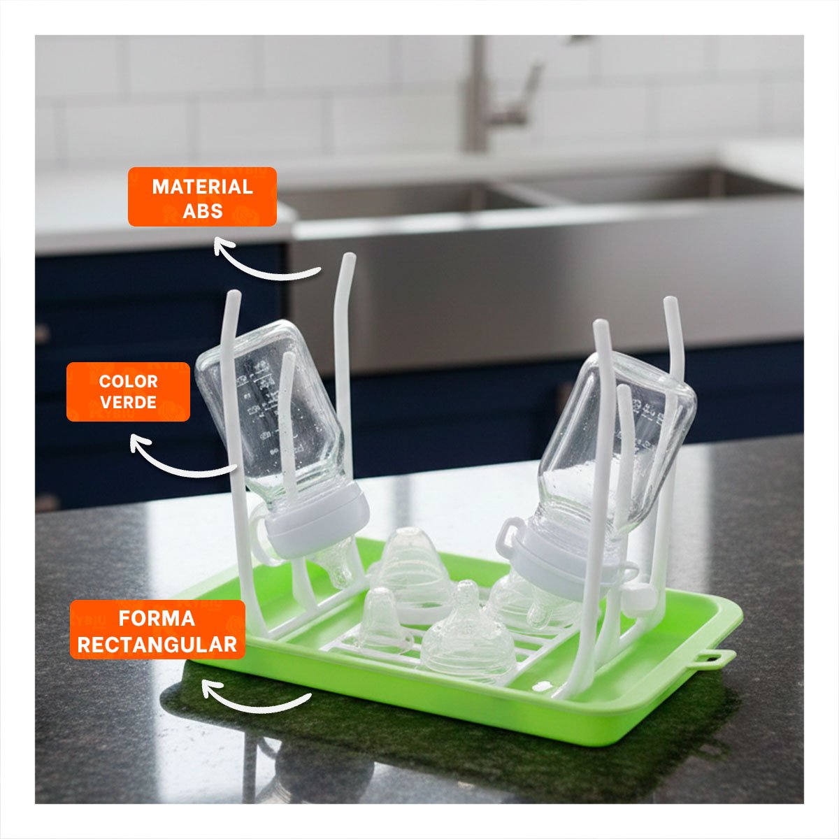 SOPORTE CON ESPACIOS ESPECIALES PARA CADA TIPO DE BIBERON VERDE YPAPEL REGALO - 2
