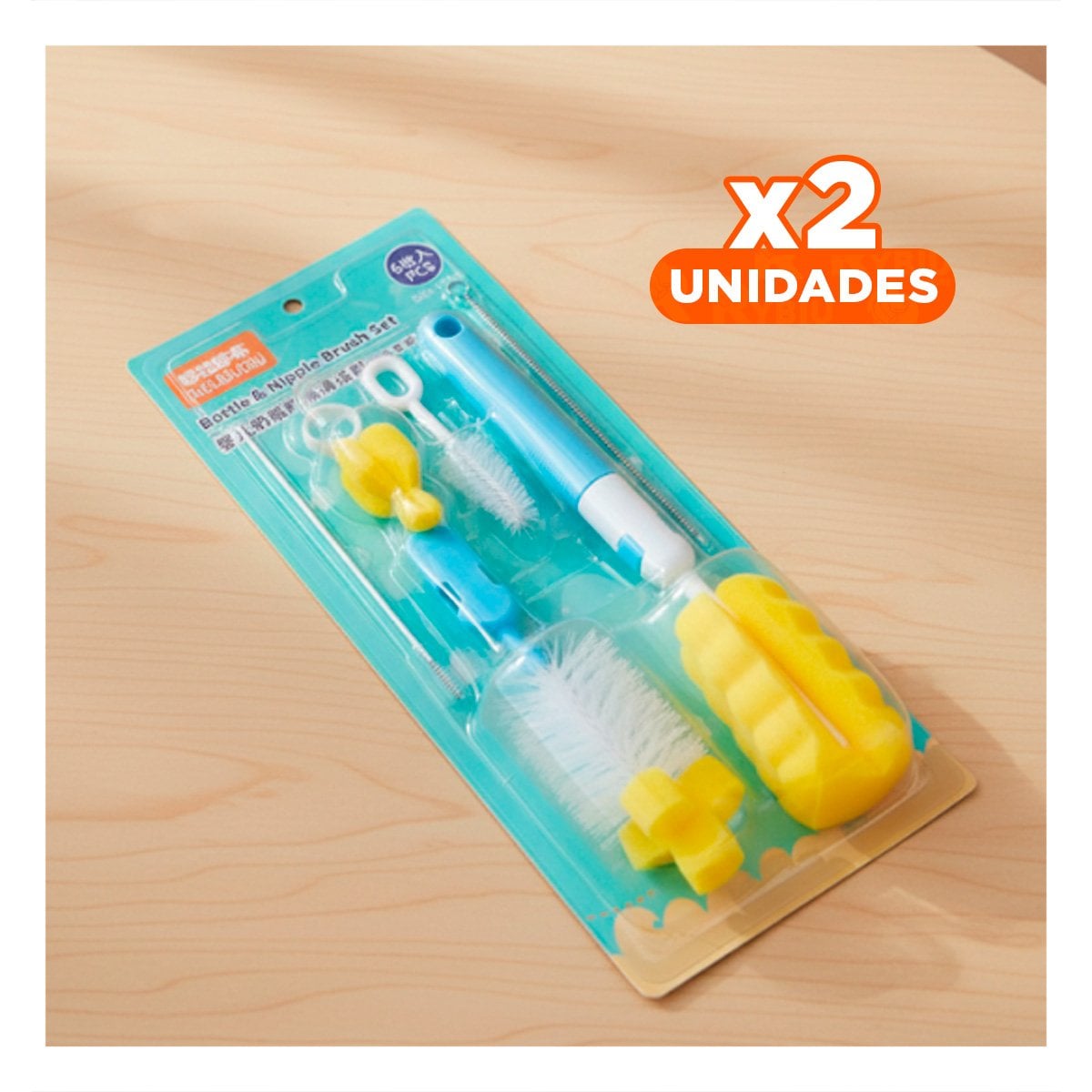 PACK2 BROCHA SUAVE QUE PROTEGE TETINAS DELICADAS 6PZS BASE CELESTE YPAPEL REGALO - 1