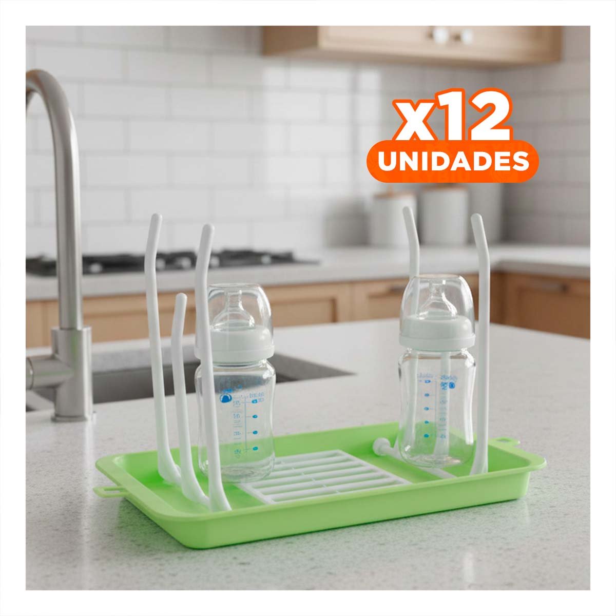 PACK12 ESTANTE CON COMPARTIMENTOS DIFERENCIADOS PARA CADA BIBERON VERDE YREGALO STICKER - 1