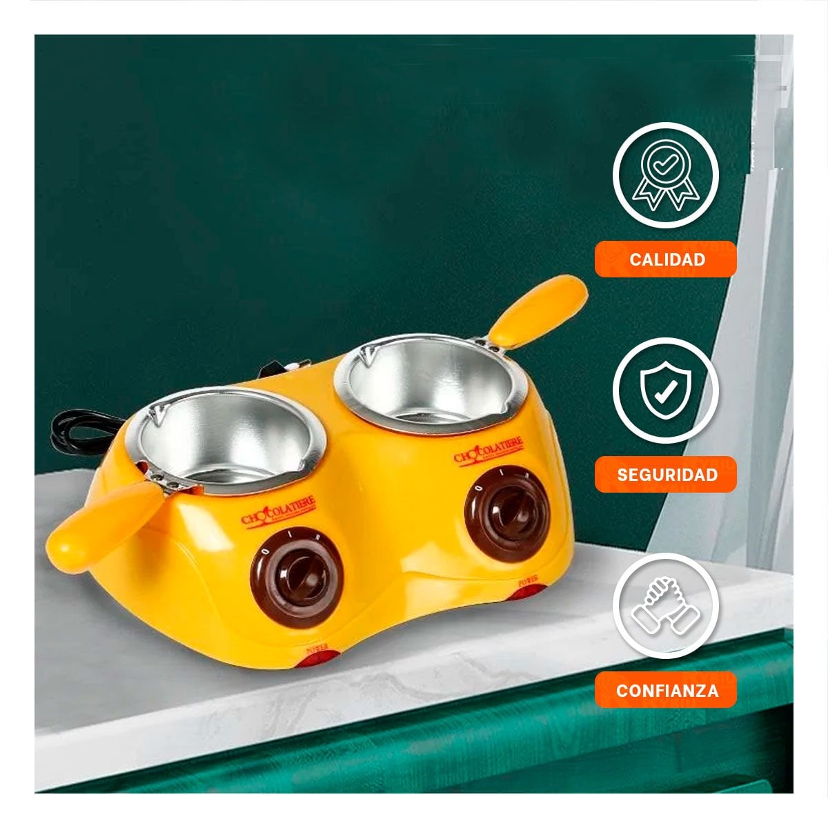 CACEROLA CHOCOLATERA DOBLE CON ACCESORIOS AMARILLO PARA HOGAR COCINA - 1