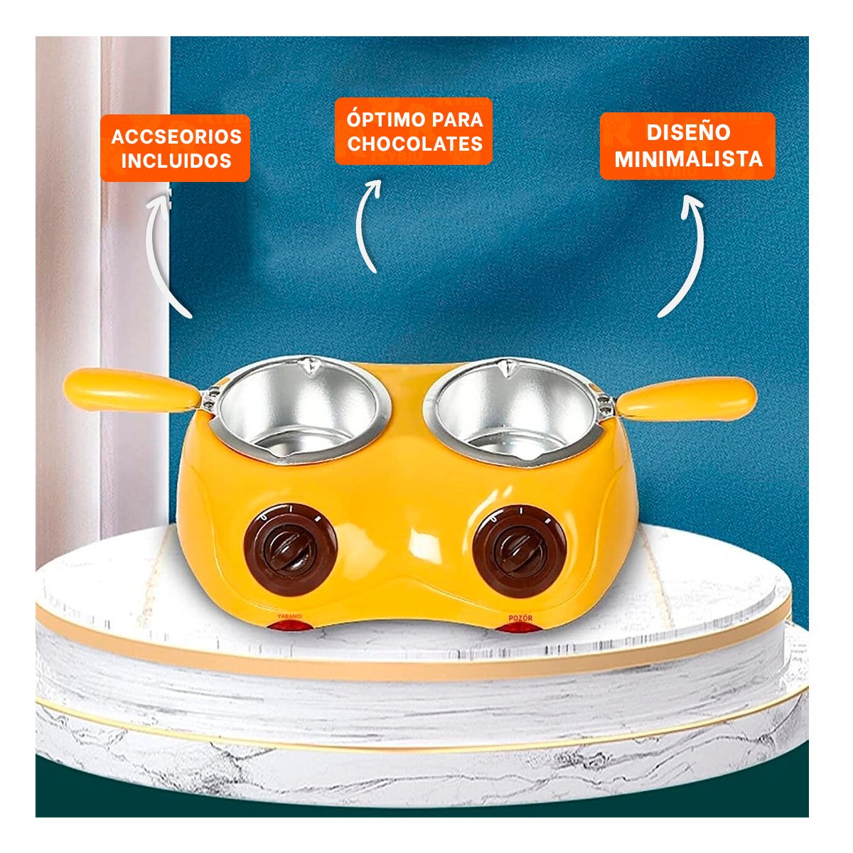 CACEROLA CHOCOLATERA DOBLE CON ACCESORIOS AMARILLO PARA HOGAR COCINA - 3