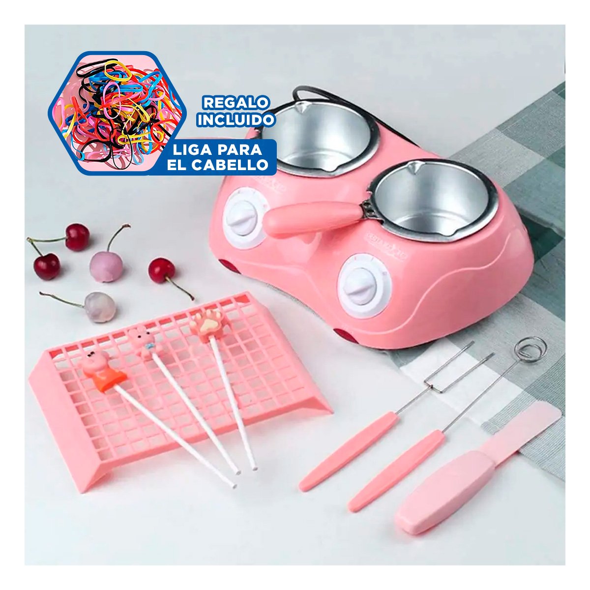 OLLITA CHOCOLATERA DOBLE CON ACCESORIOS COMPLETOS EN COLOR ROSADO PARA BEBIDAS YLIGAS REGALO - 2