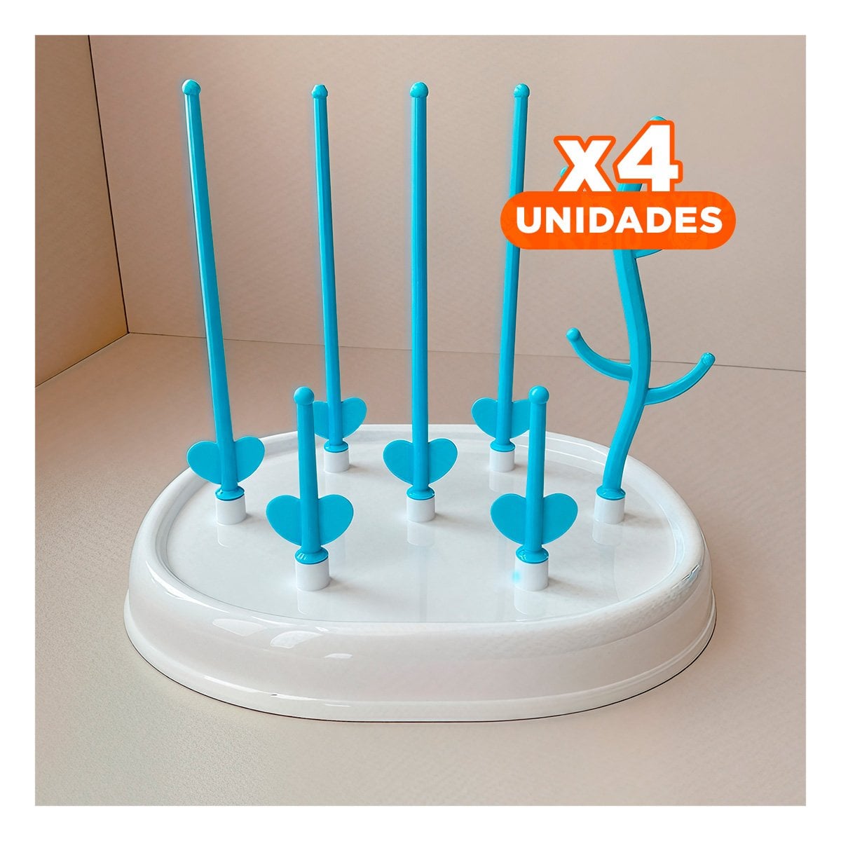 PACK4 SOPORTE QUE OPTIMIZA ESPACIO Y PERMITE SECADO RAPIDO BLANCO Y CELESTE YPAPEL REGALO - 1