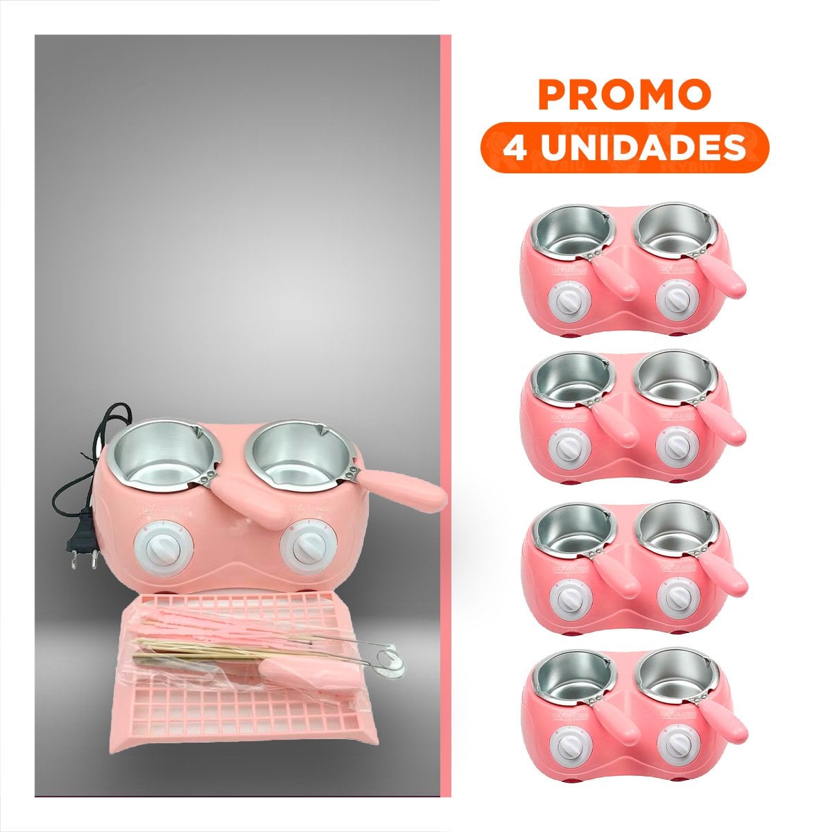 PACK2 CALDERO DOBLE PARA CHOCOLATE CON ACCESORIOS EN COLOR ROSADO PARA CASA YREGALO STICKER - 1