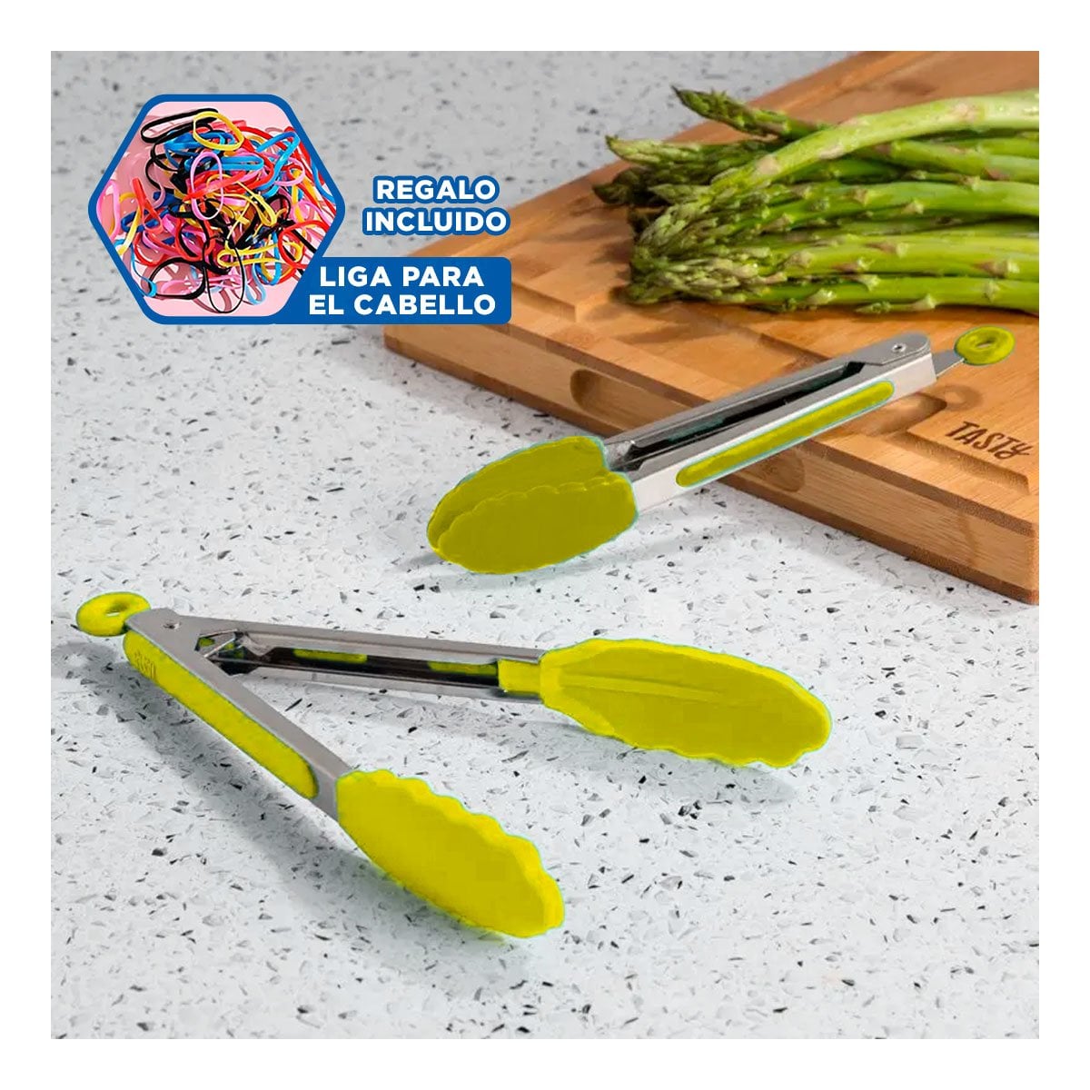 TENAZA MULTIUSO DE COCINA 21CM EN VERDE LIMON PARA HOGAR PRACTICO YLIGAS REGALO - 2