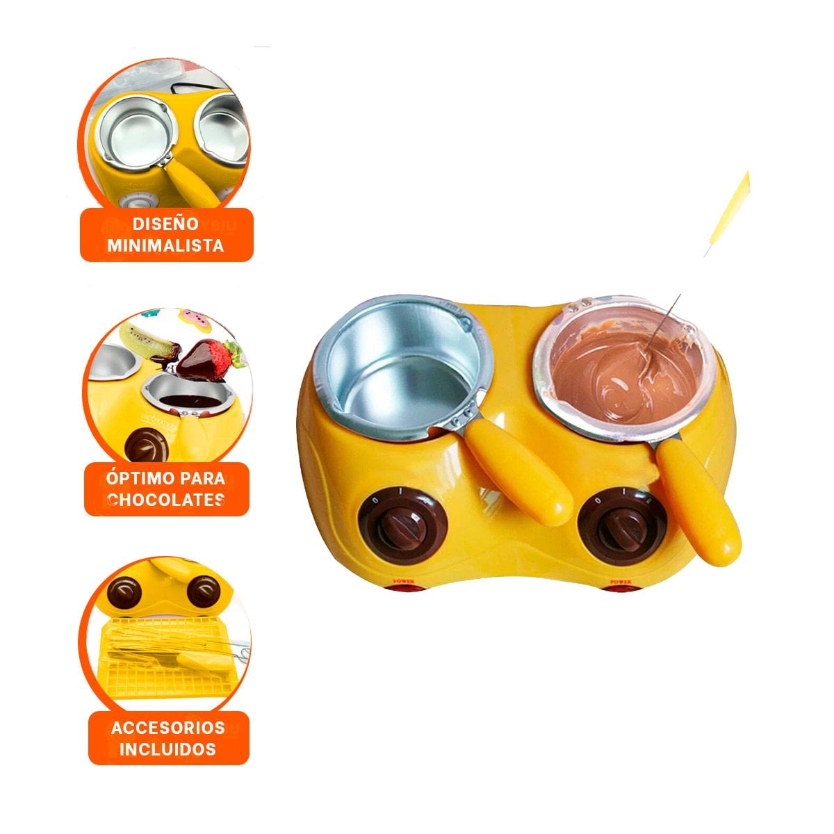 PAILA CHOCOLATERA DOBLE CON ACCESORIOS AMARILLO PARA PREPARAR CHOCOLATE YPAPEL REGALO - 5
