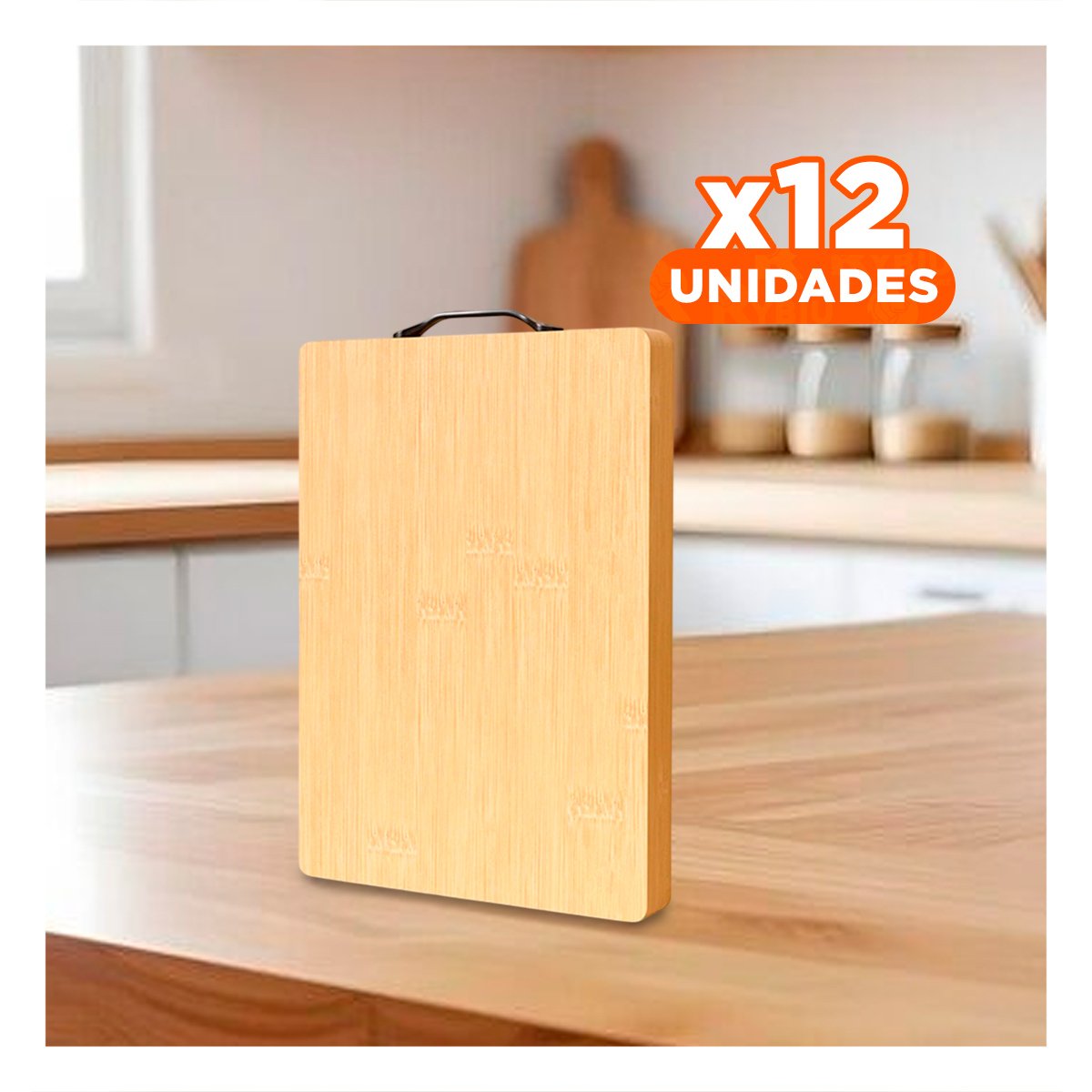 PACK12 BASE RECTANGULAR DE CORTE MOSTAZA 35X27X2CM CON MANGO YREGALO STICKER - 1