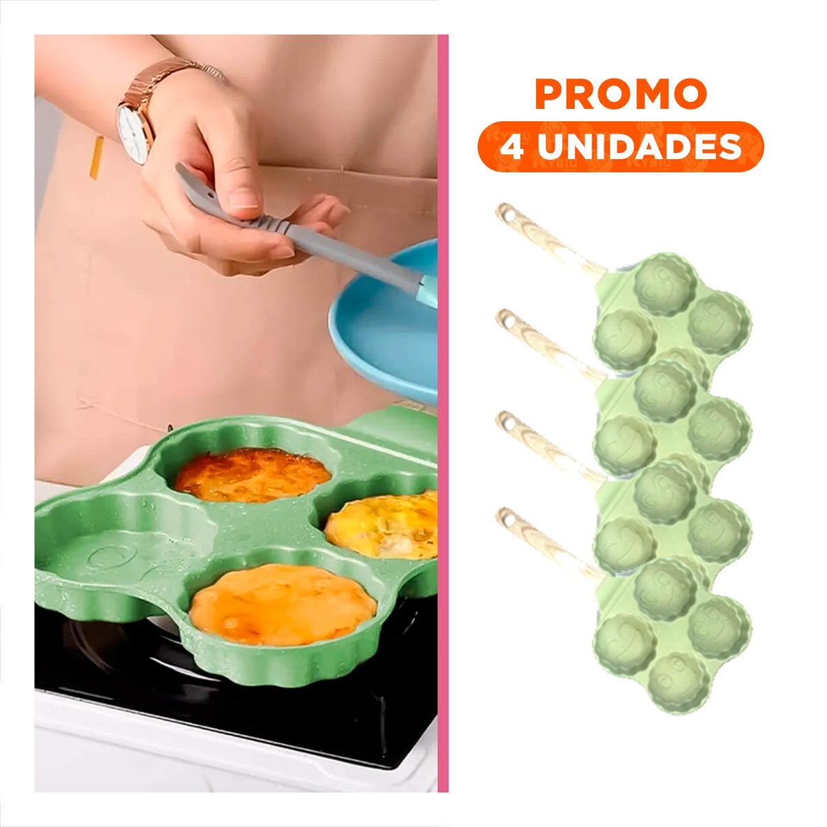 PACK4 PLANCHA MULTIUSO PARA HUEVOS, PANQUEQUES Y TORTILLAS VERDE - 1