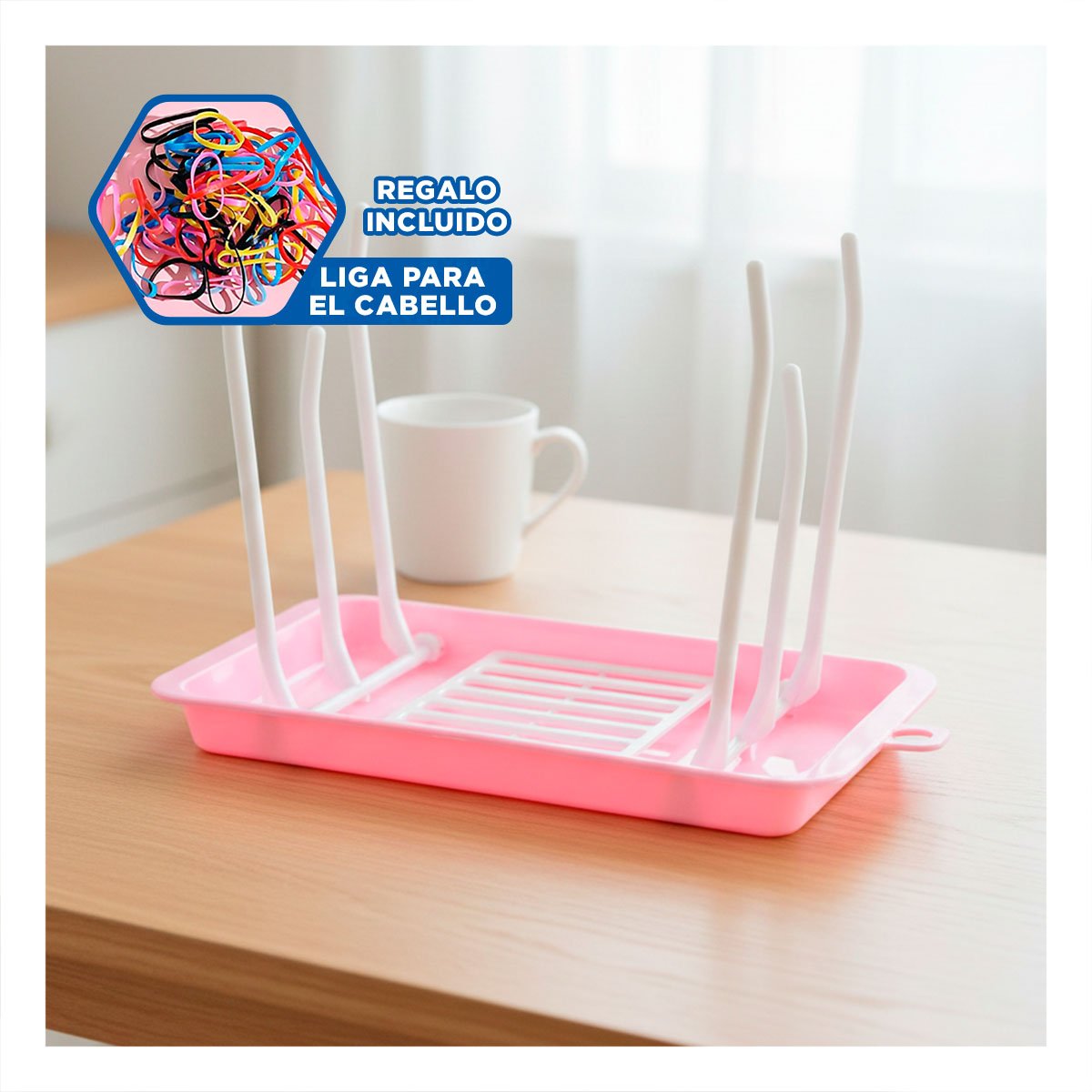 ESCURRIDOR QUE MANTIENE BIBERONES Y VASOS ORDENADOS Y SECOS ROSADO YLIGAS REGALO - 2