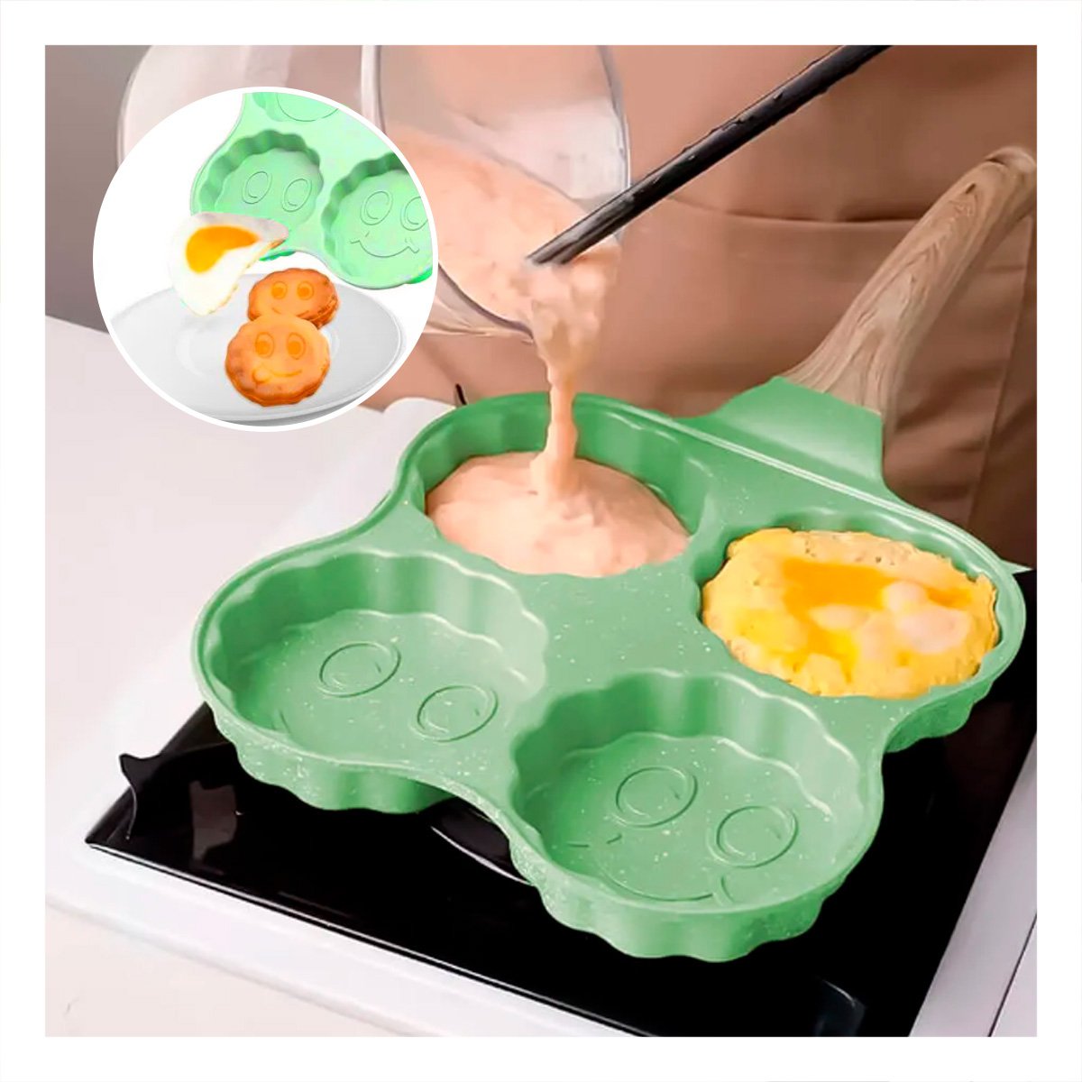 SARTEN MULTIUSO CON 4 DIVISIONES Y MANGO DE MADERA VERDE YPAPEL REGALO - 2