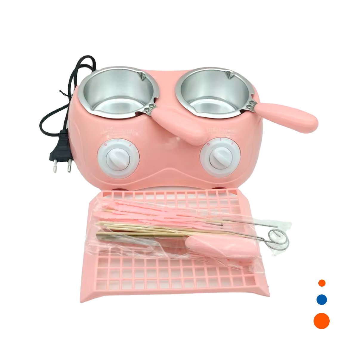 PACK4 VASIJA DOBLE PARA CHOCOLATE CALIENTE CON ACCESORIOS EN COLOR ROSADO YPAPEL REGALO - 3