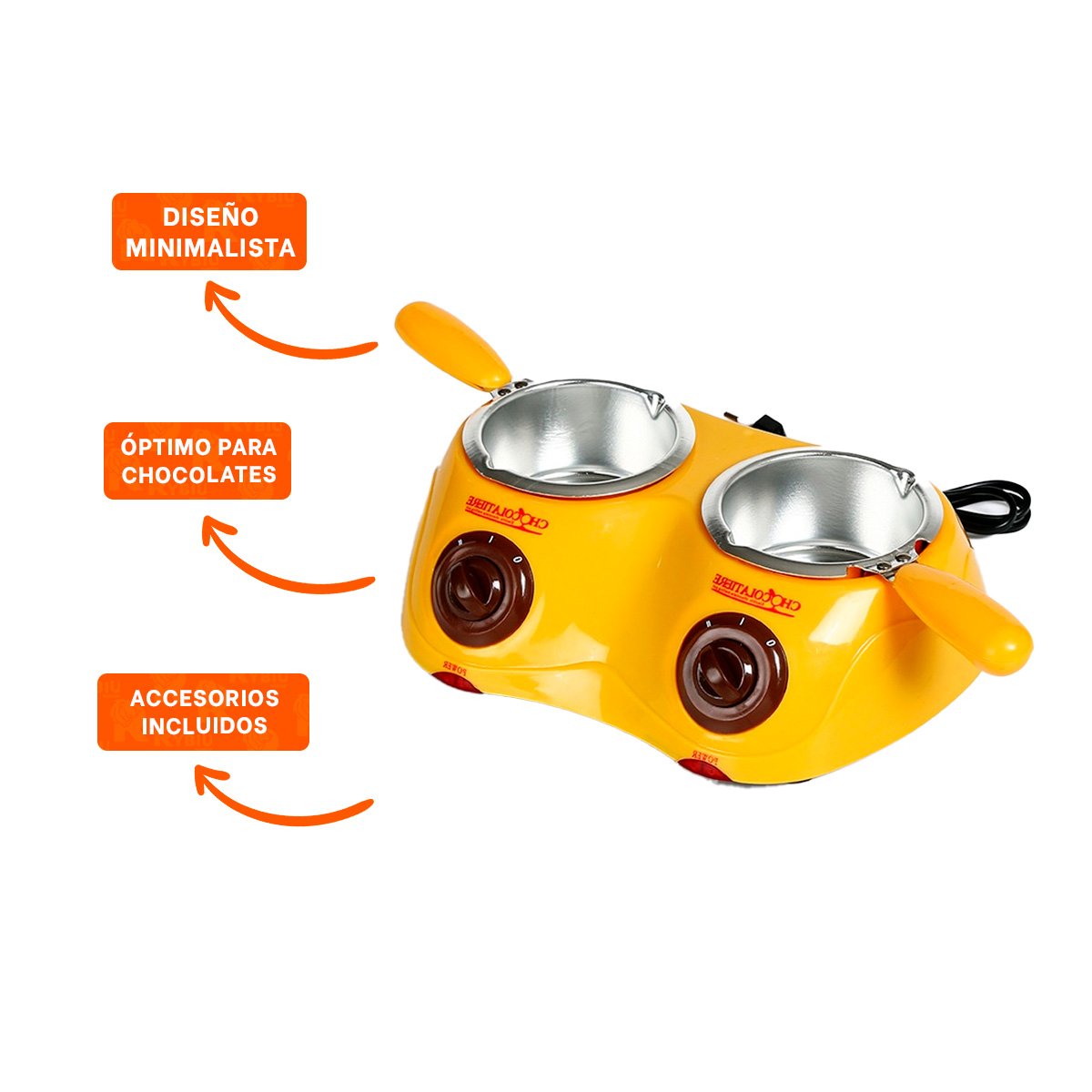 RECIPIENTE CHOCOLATERO DOBLE CON ACCESORIOS AMARILLO PARA COCINA PRACTICA YPOST IT - 5