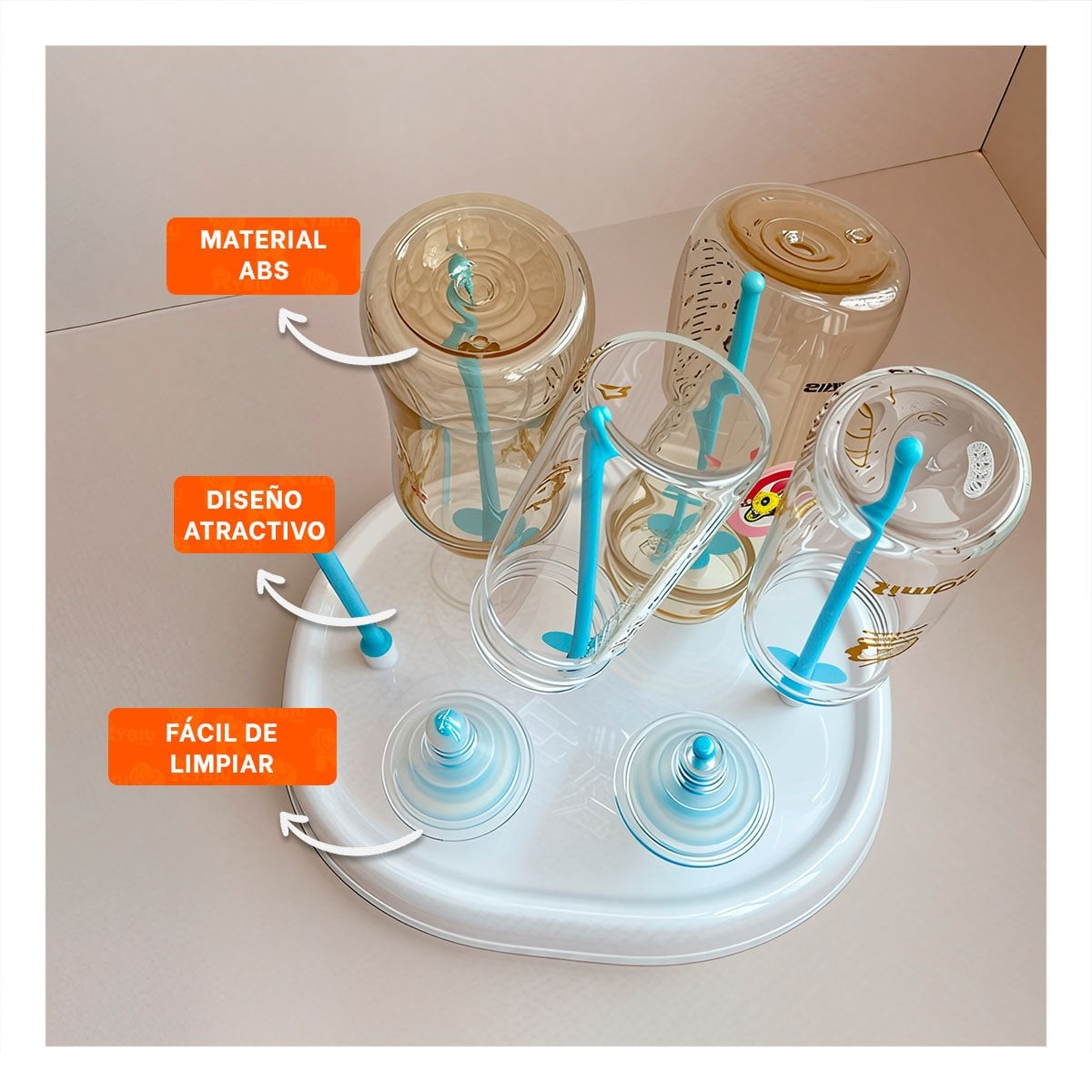 ESCURRIDOR PARA ORGANIZAR BIBERONES Y FACILITAR SECADO RAPIDO BLANCO Y CELESTE YPAPEL REGALO - 2