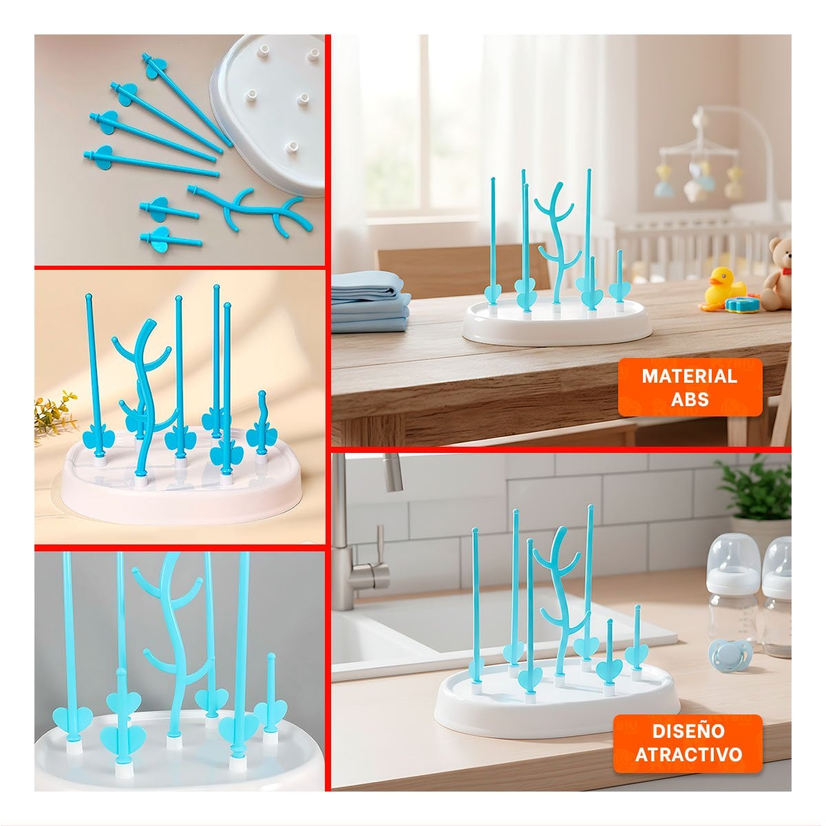ESCURRIDOR PARA ORGANIZAR BIBERONES Y FACILITAR SECADO RAPIDO BLANCO Y CELESTE YPAPEL REGALO - 3