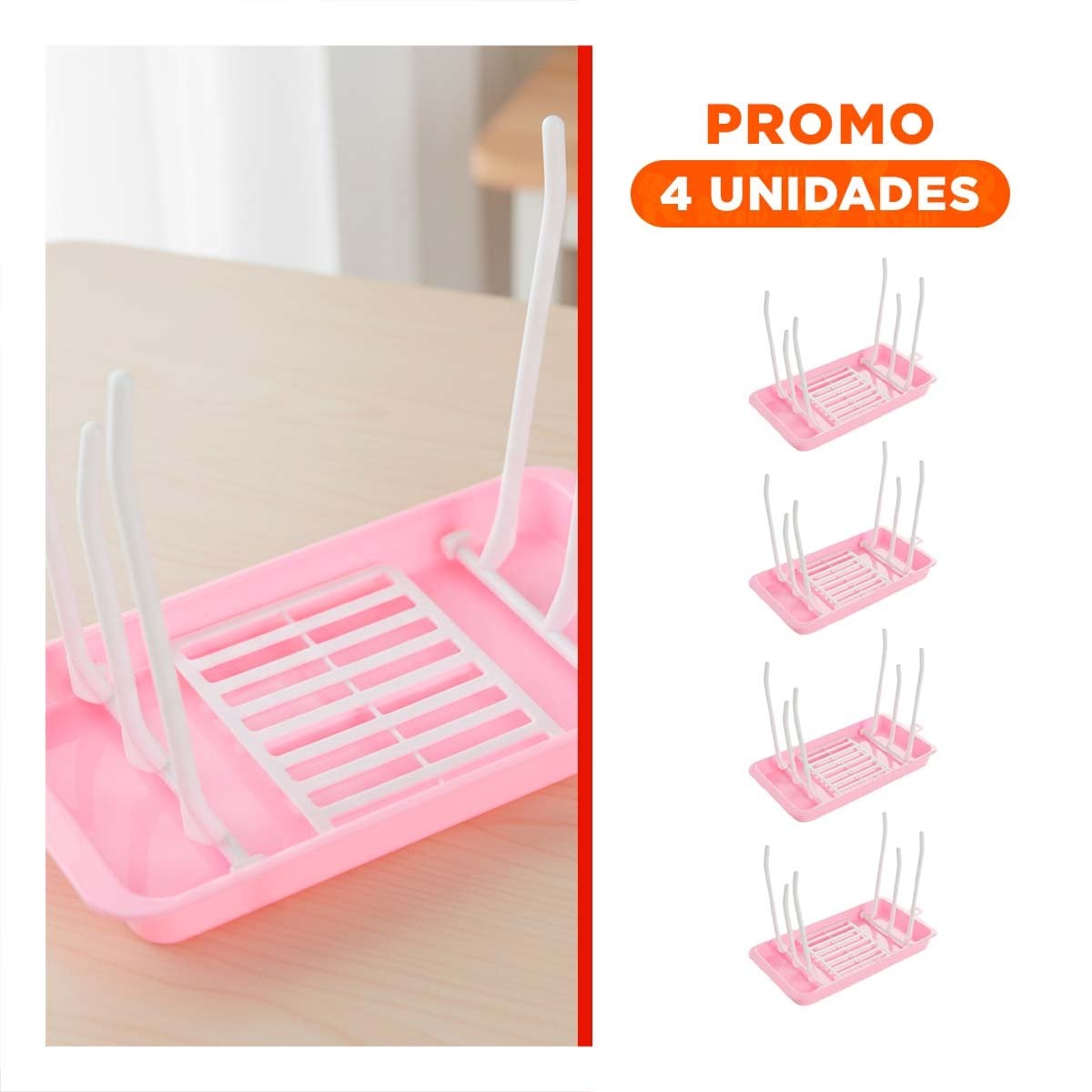 PACK4 REJILLA QUE FACILITA SECADO RAPIDO DE BIBERONES Y VASOS ROSADO - 1