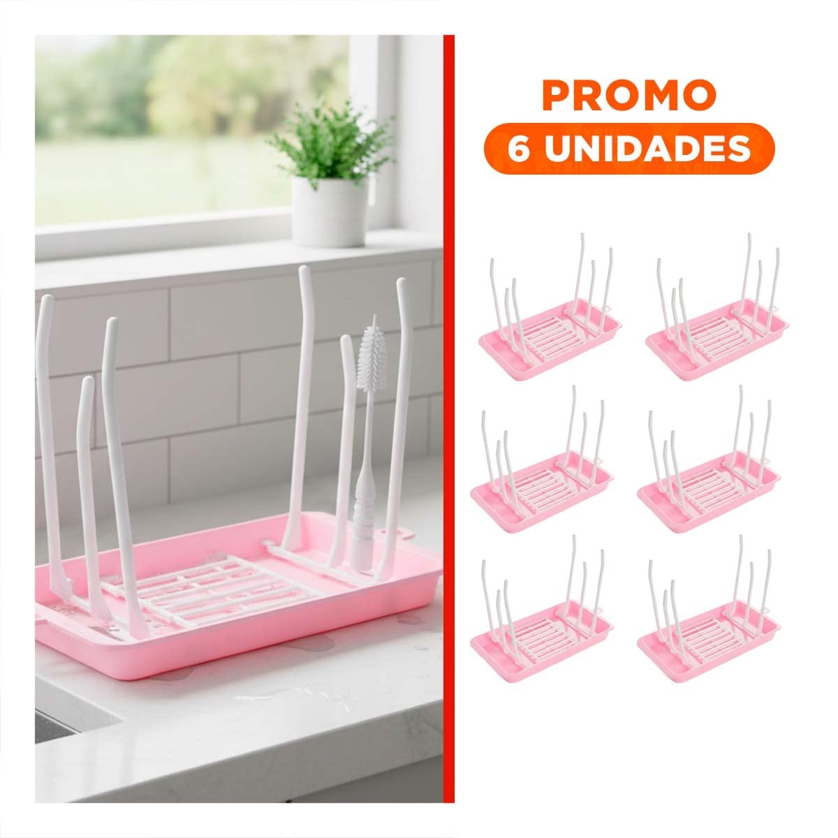 PACK6 ORGANIZADOR QUE EVITA CAIDAS Y MANTIENE LIMPIEZA BIBERONES ROSADO YREGALO STICKER - 1