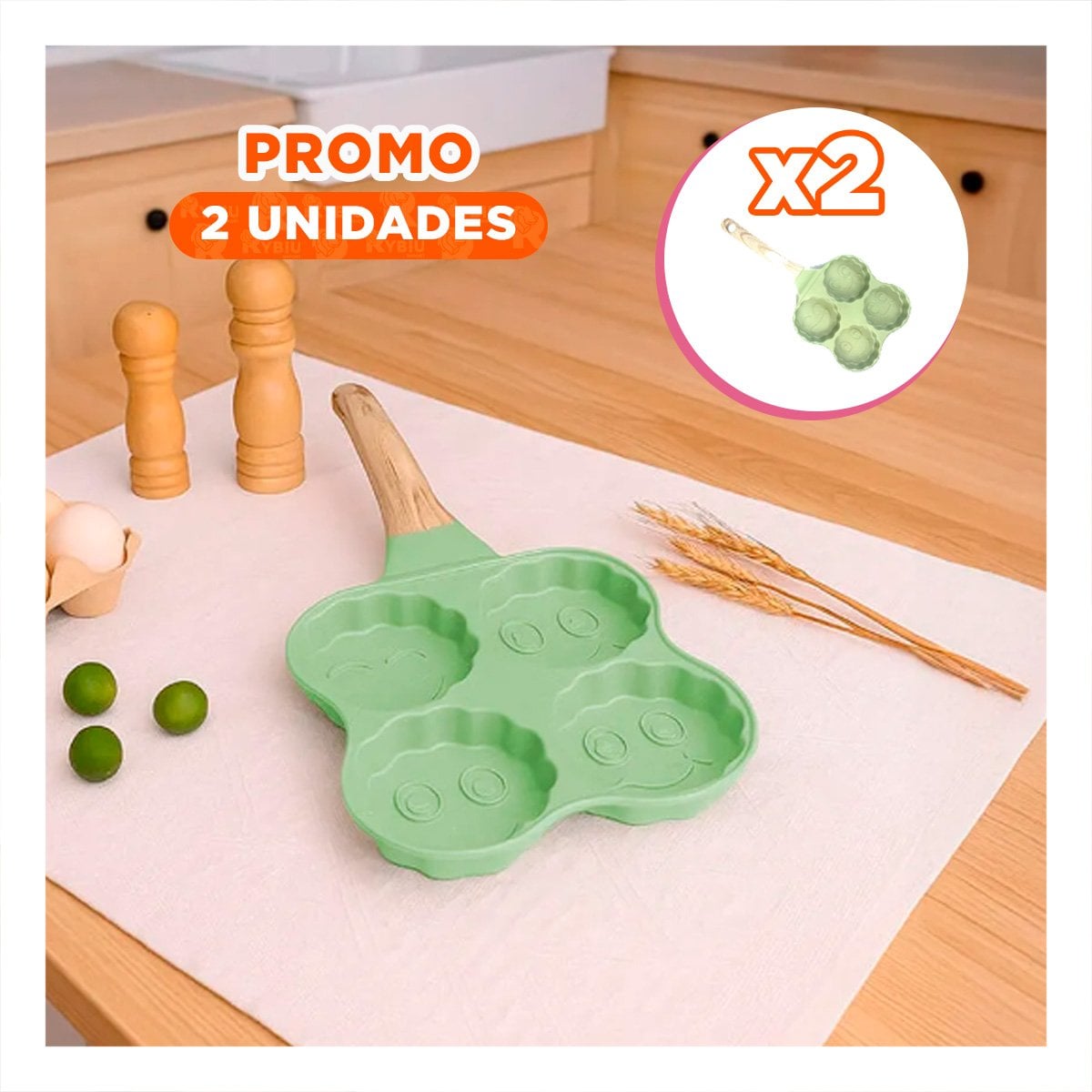 PACK2 PLANCHA ANTIADHERENTE PARA DESAYUNOS Y REPOSTERIA RAPIDA VERDE YPAPEL REGALO - 1