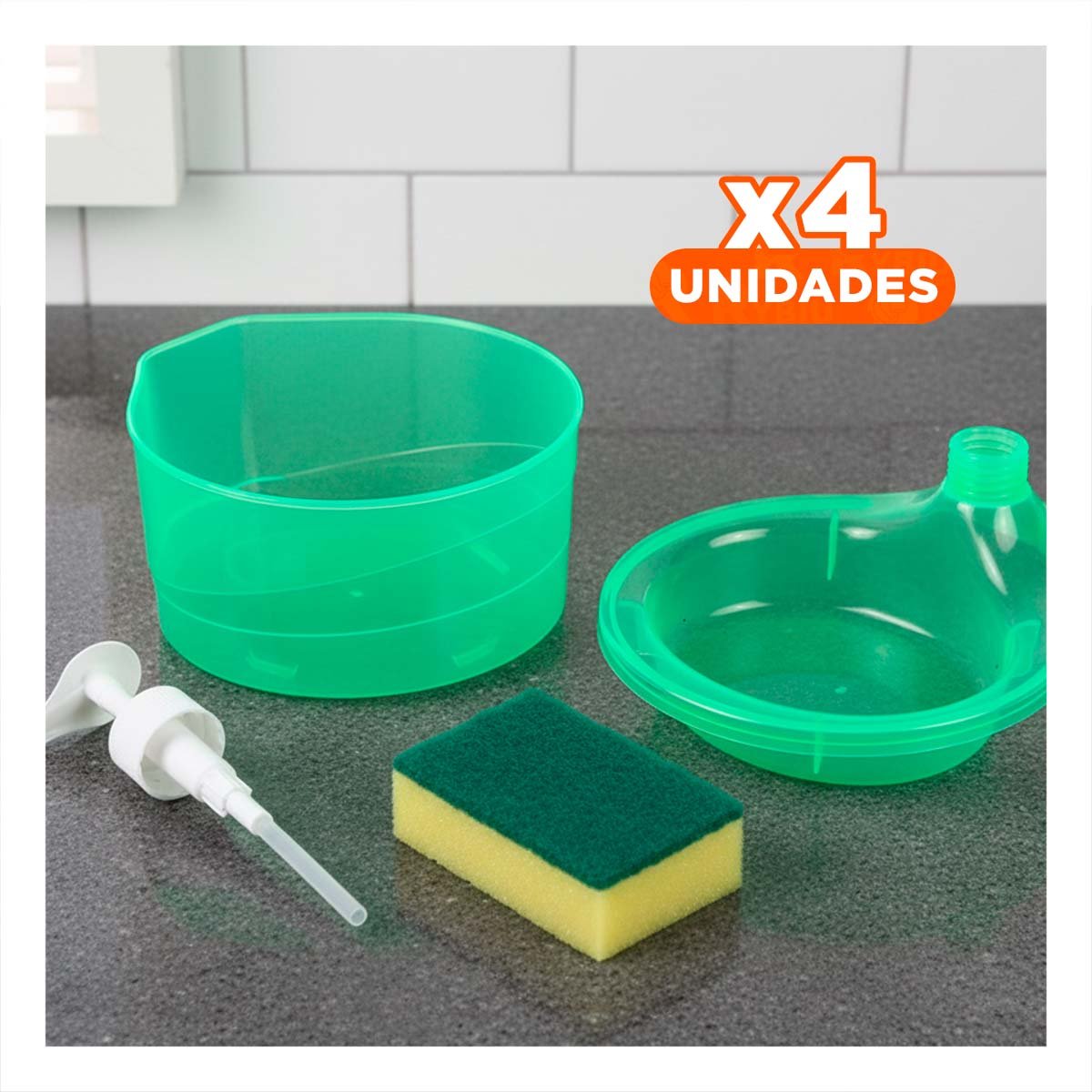 PACK4 EQUIPO MANUAL PARA JABON LAVAVAJILLA CIRCULAR VERDE LIMON EN LAVADERO YREGALO STICKER - 1