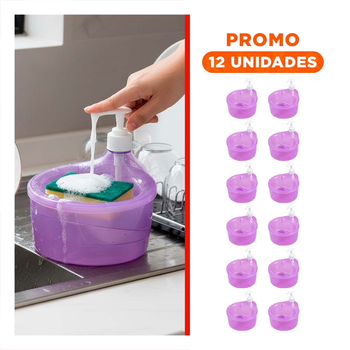 PACK12 ARTICULO FUNCIONAL PARA JABON LAVAVAJILLA CIRCULAR MORADO EN COCINA - 1