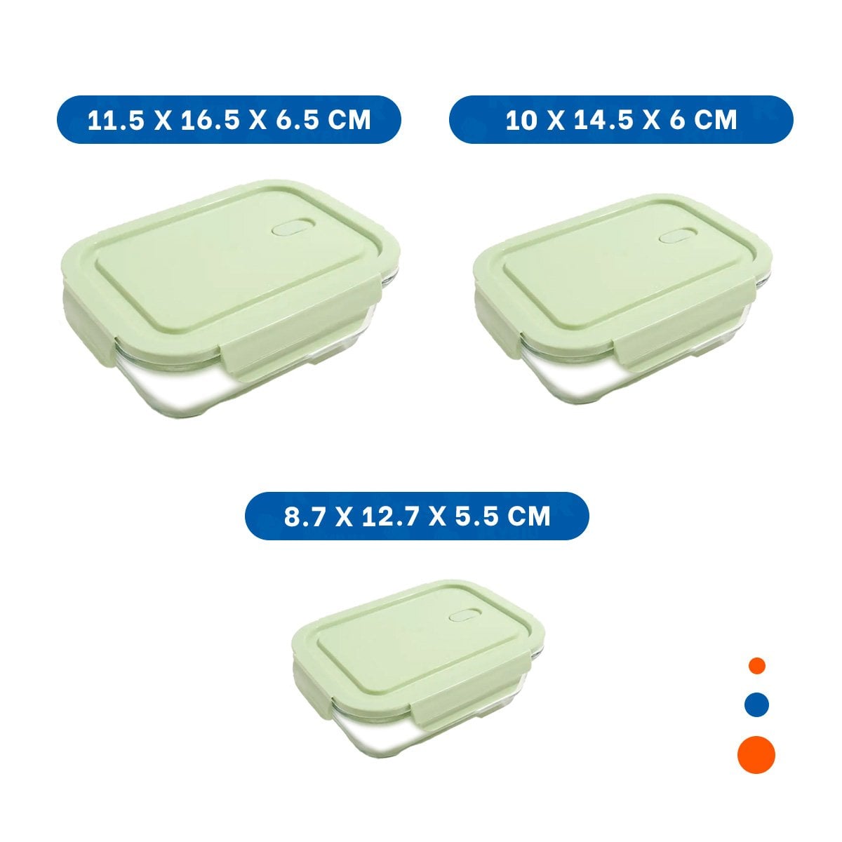 PACK6 PORTACOMIDAS DE VIDRIO RECTANGULAR CON TAPA VERDE PACK DE 3 HOGAR YREGALO STICKER - 4