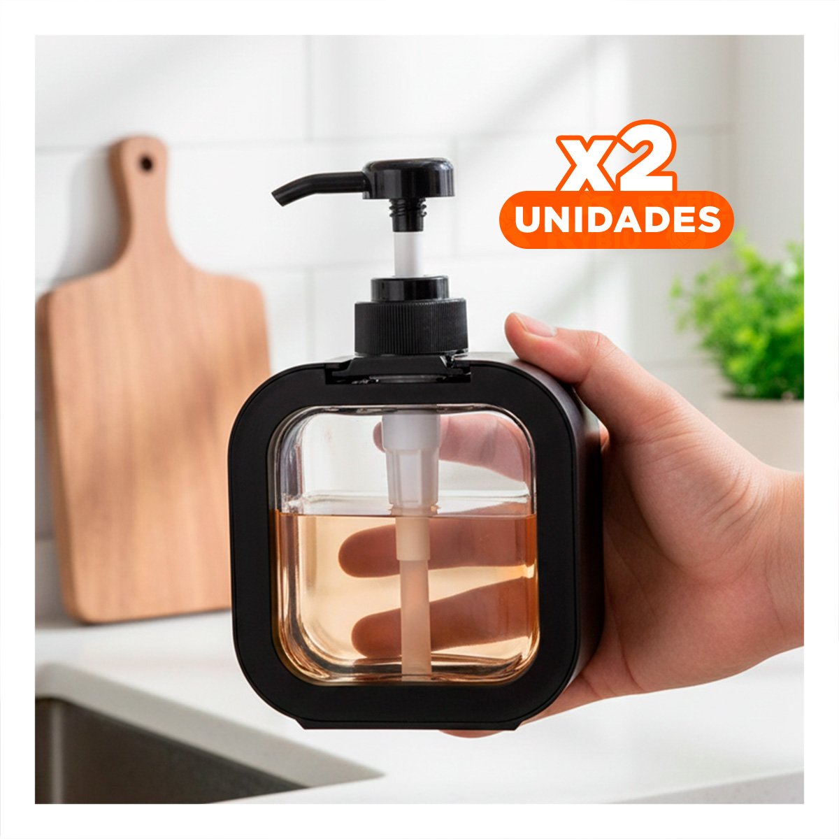 PACK2 RECIPIENTE DOSIFICADOR PARA JABON CUADRADO NEGRO MODERNO YPAPEL REGALO - 1